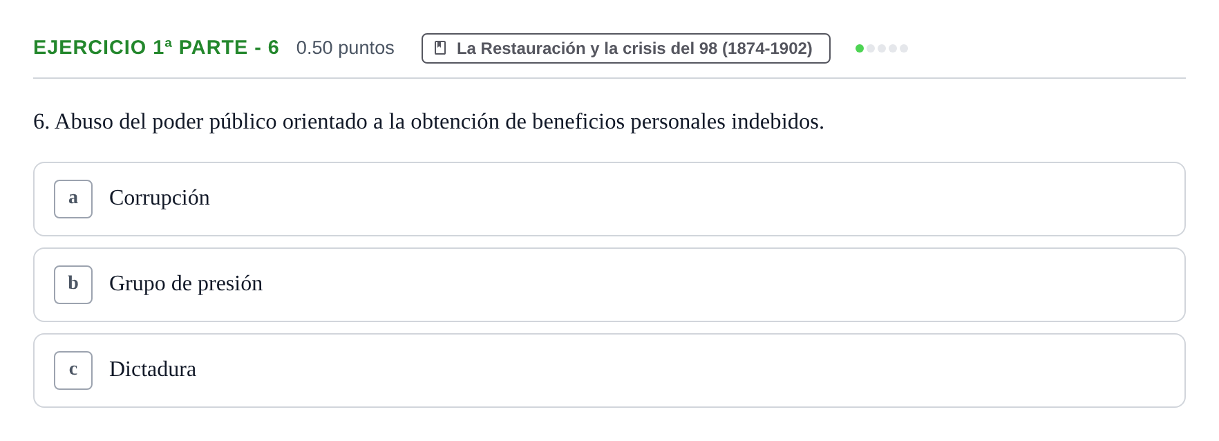 Enunciado: Ejercicio 1ª Parte - 6 · Historia de España PAU Castilla-La Mancha Ordinaria 2024