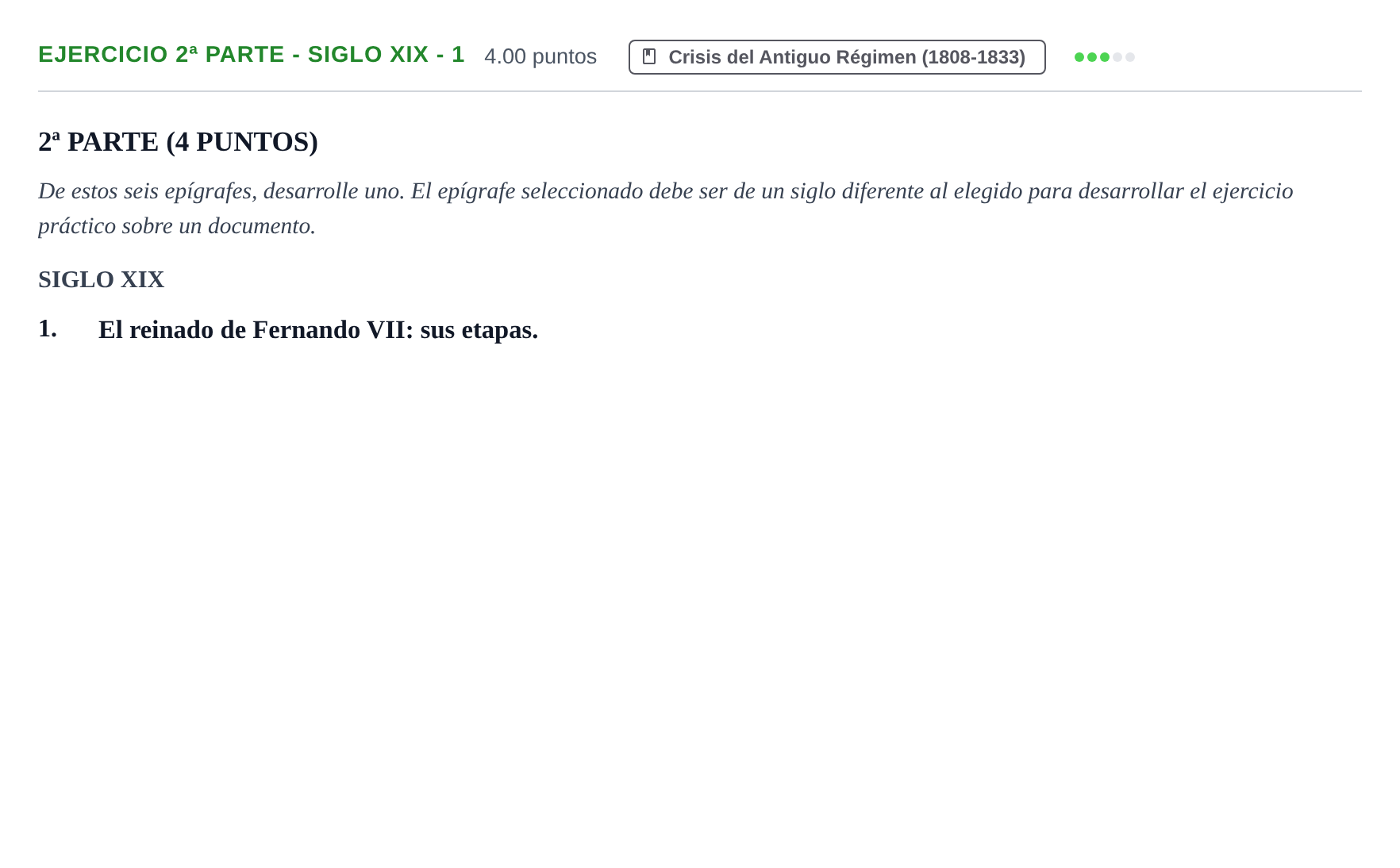 Enunciado: Ejercicio 2ª Parte - Siglo XIX - 1 · Historia de España PAU Castilla-La Mancha Ordinaria 2024
