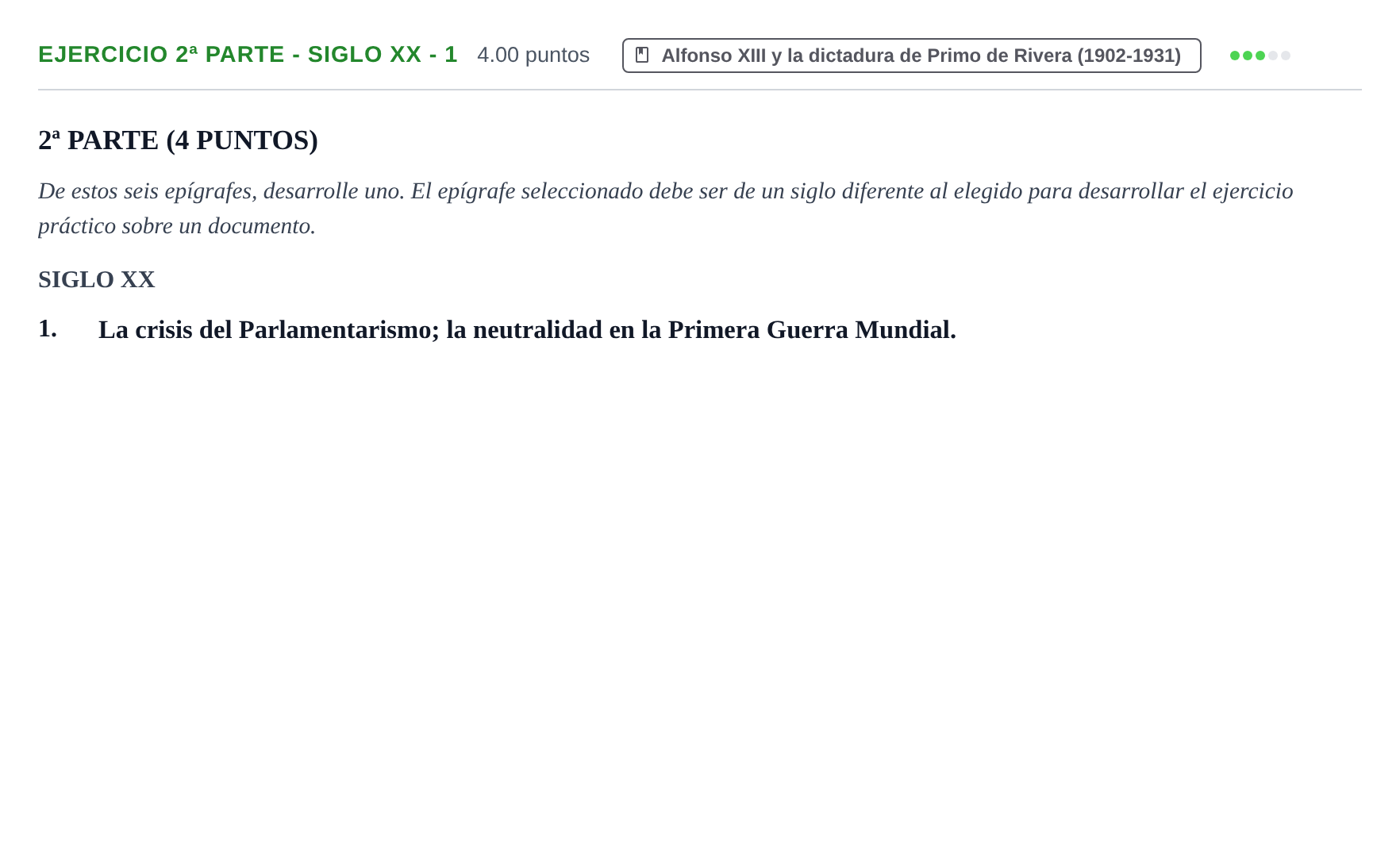 Enunciado: Ejercicio 2ª Parte - Siglo XX - 1 · Historia de España PAU Castilla-La Mancha Ordinaria 2024