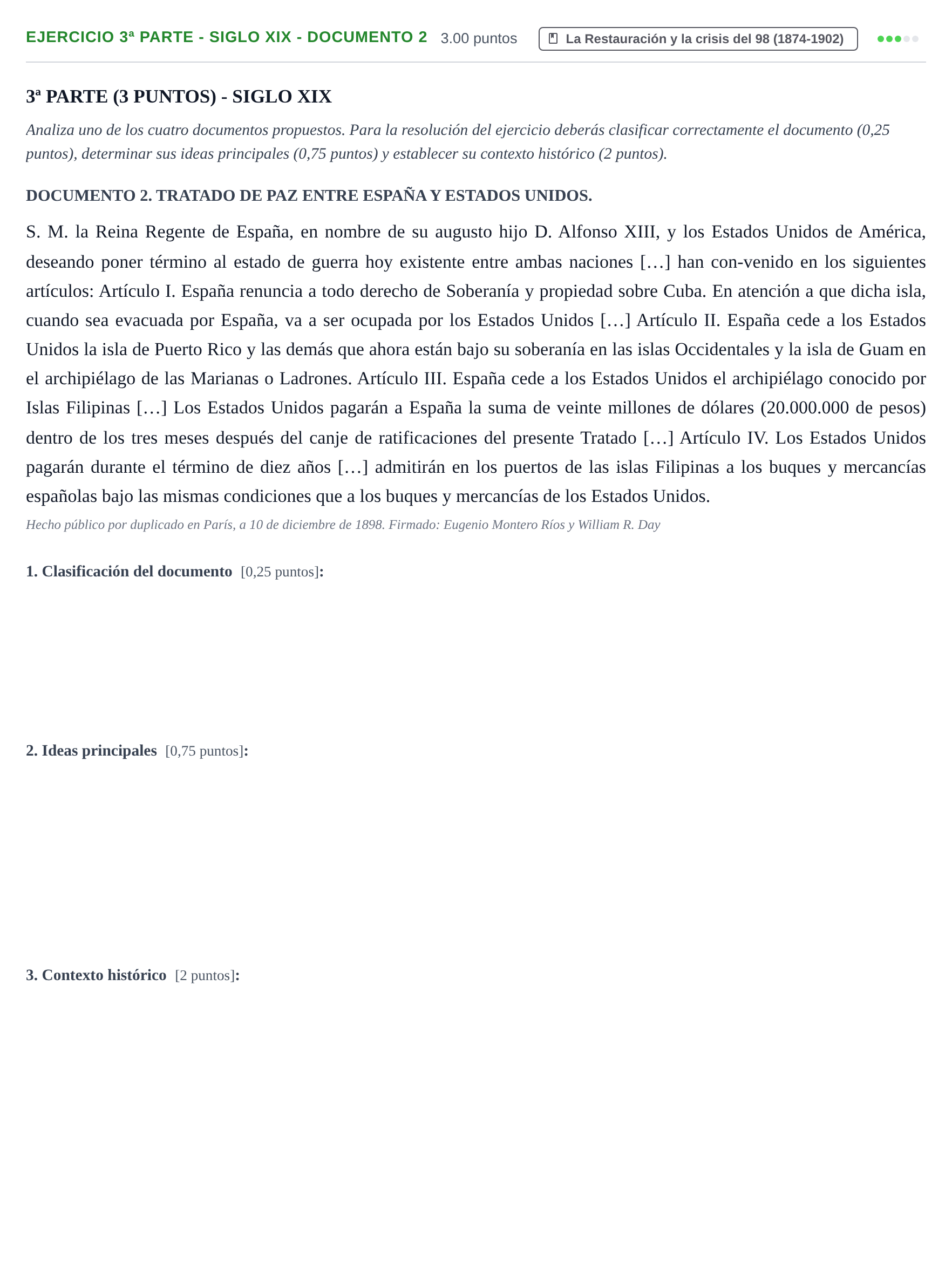 Enunciado: Ejercicio 3ª Parte - Siglo XIX - Documento 2 · Historia de España PAU Castilla-La Mancha Ordinaria 2024
