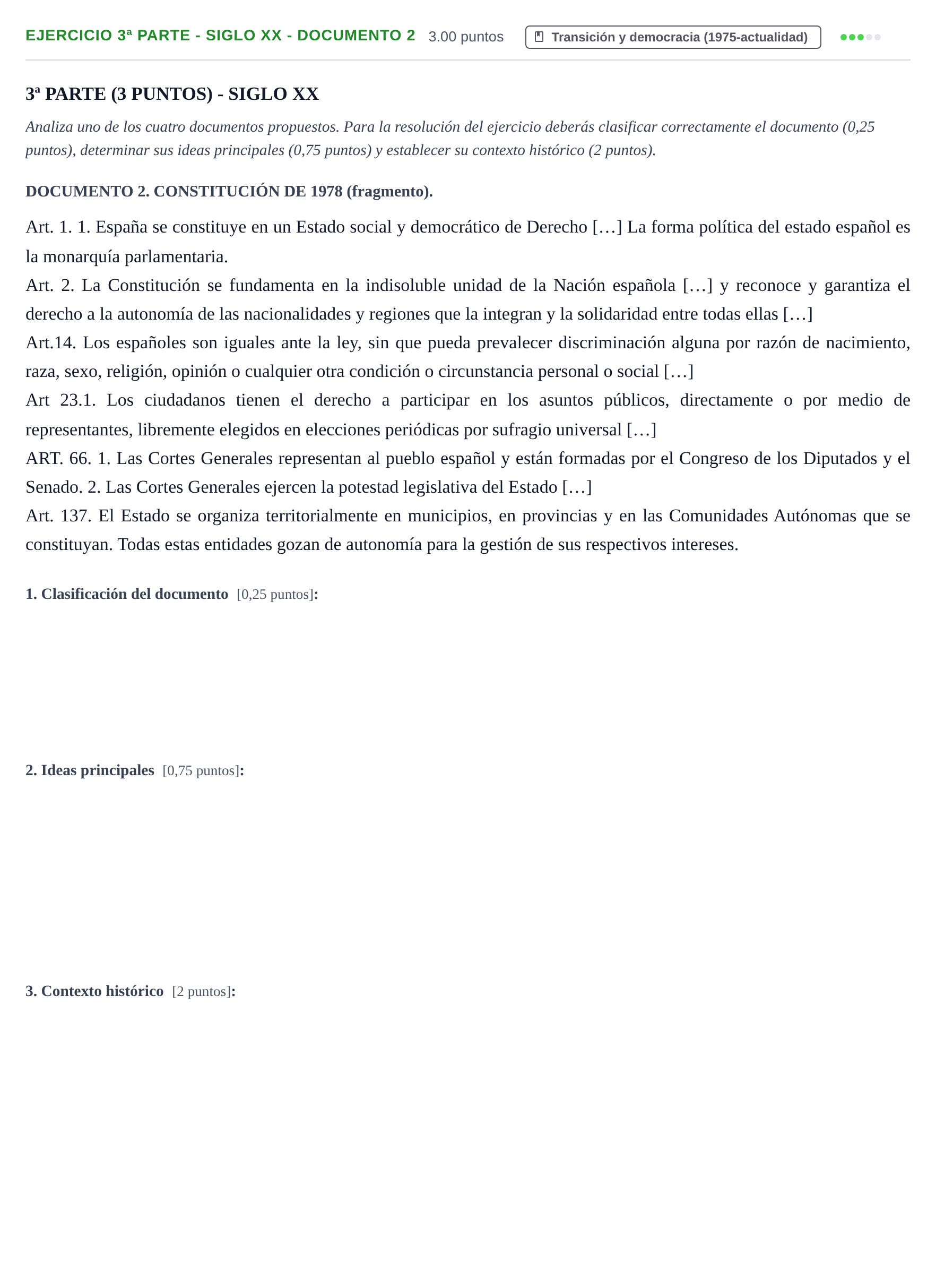Enunciado: Ejercicio 3ª Parte - Siglo XX - Documento 2 · Historia de España PAU Castilla-La Mancha Ordinaria 2024