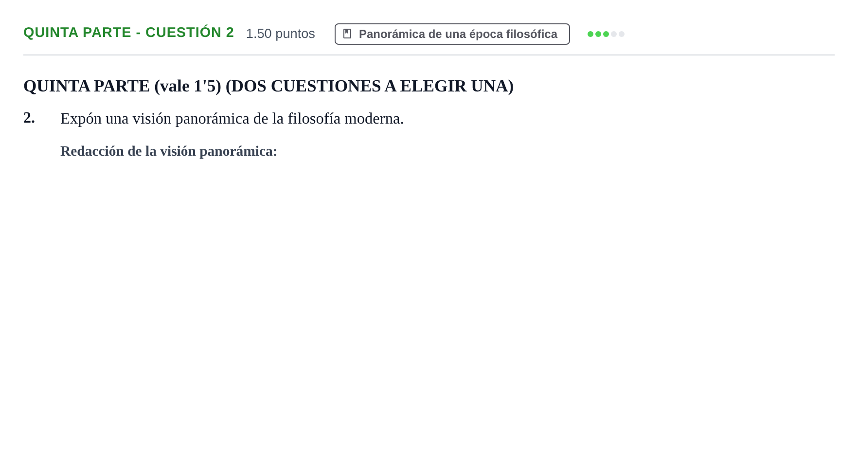 Enunciado: Ejercicio Quinta parte - Cuestión 2 · Historia de la Filosofía PAU Castilla-La Mancha Extraordinaria 2024