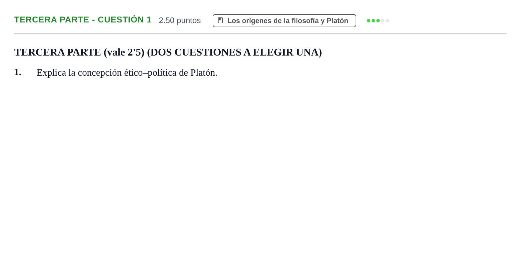 Enunciado: Ejercicio Tercera parte - Cuestión 1 · Historia de la Filosofía PAU Castilla-La Mancha Extraordinaria 2024