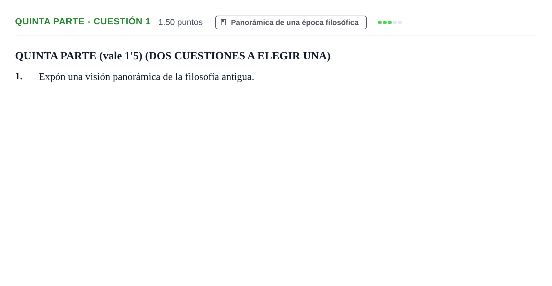 Enunciado: Ejercicio Quinta Parte - Cuestión 1 · Historia de la Filosofía PAU Castilla-La Mancha Ordinaria 2024