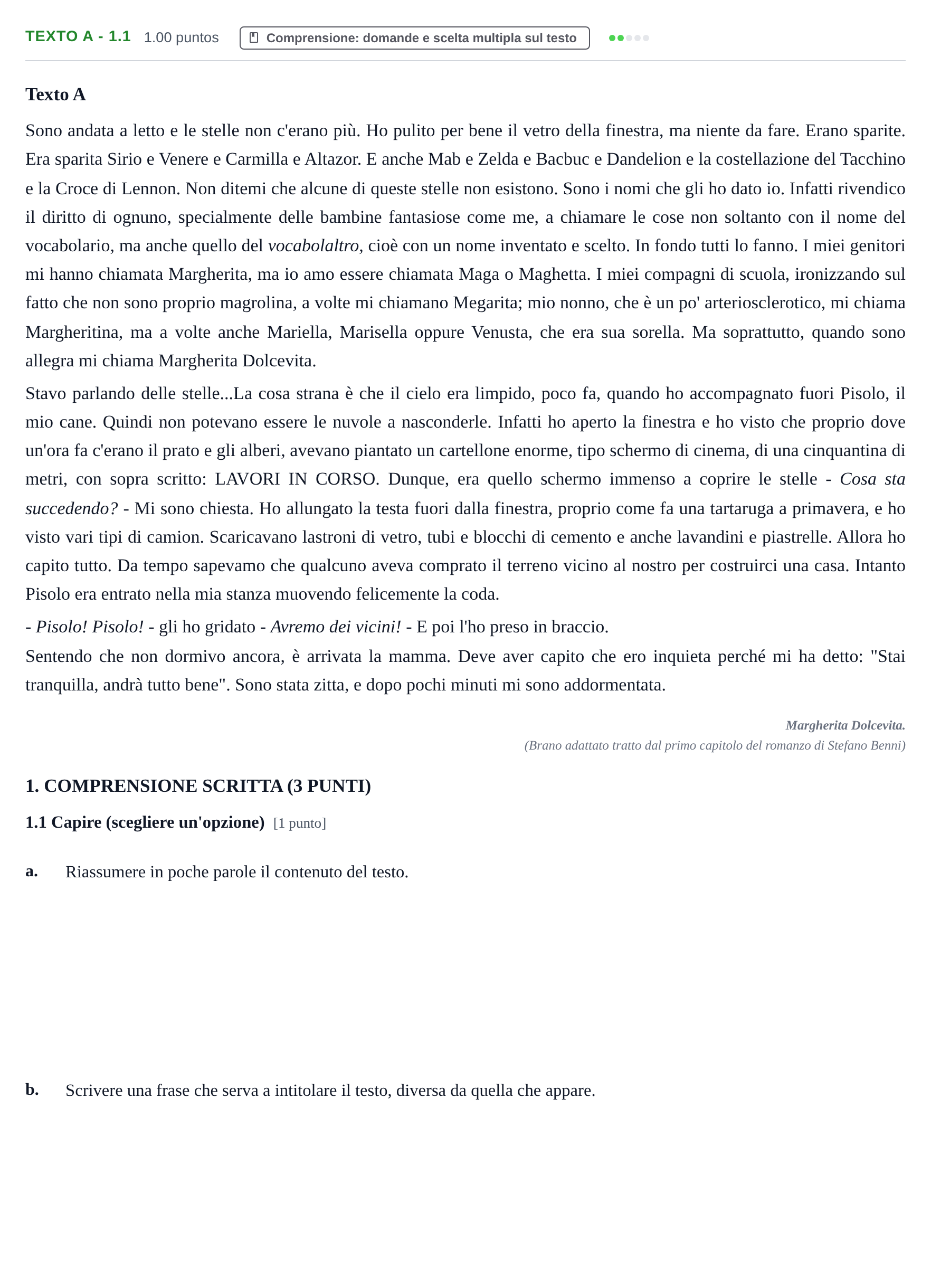 Enunciado: Ejercicio Texto A - 1.1 · Italiano PAU Castilla-La Mancha Extraordinaria 2024