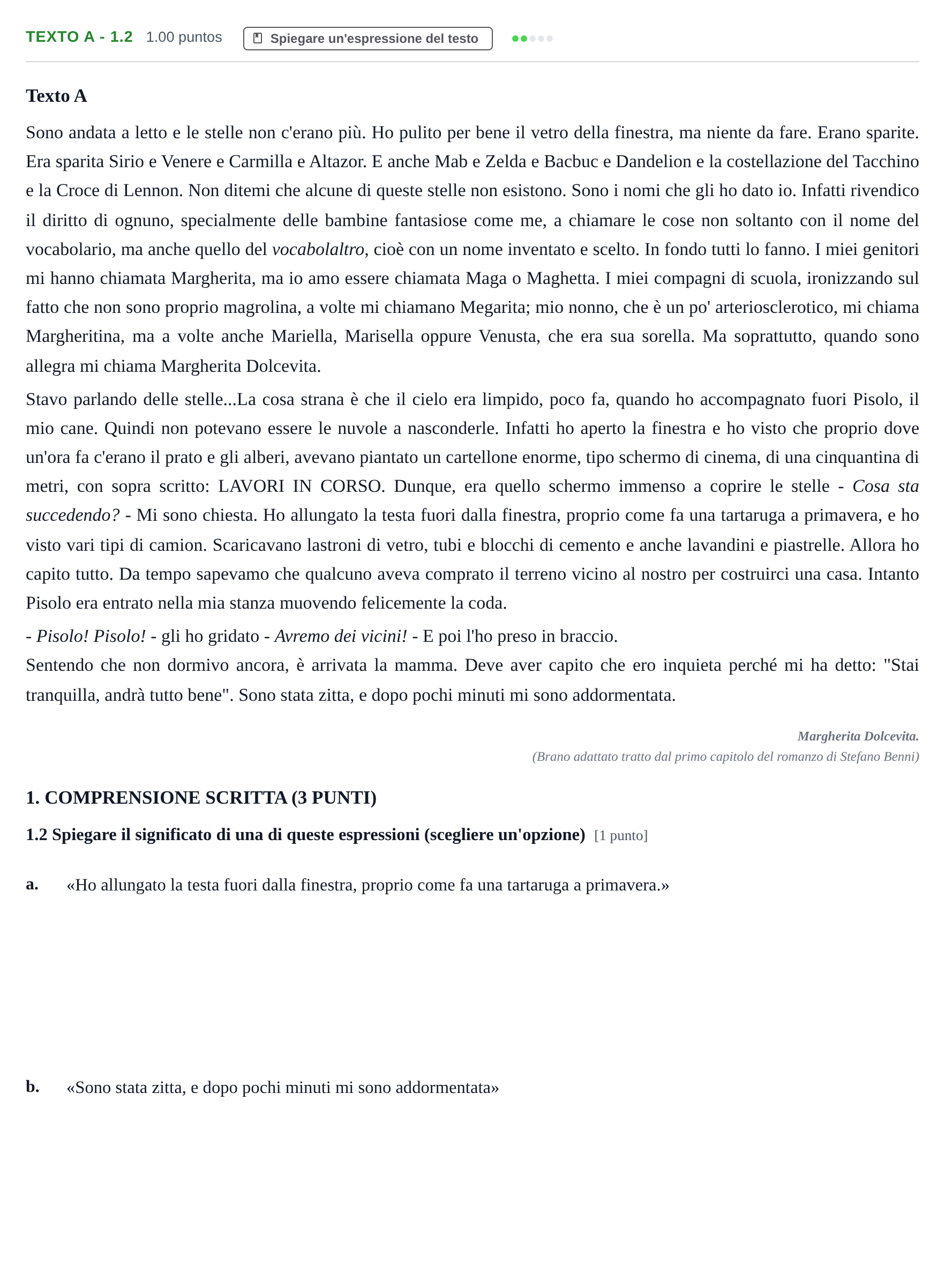 Enunciado: Ejercicio Texto A - 1.2 · Italiano PAU Castilla-La Mancha Extraordinaria 2024