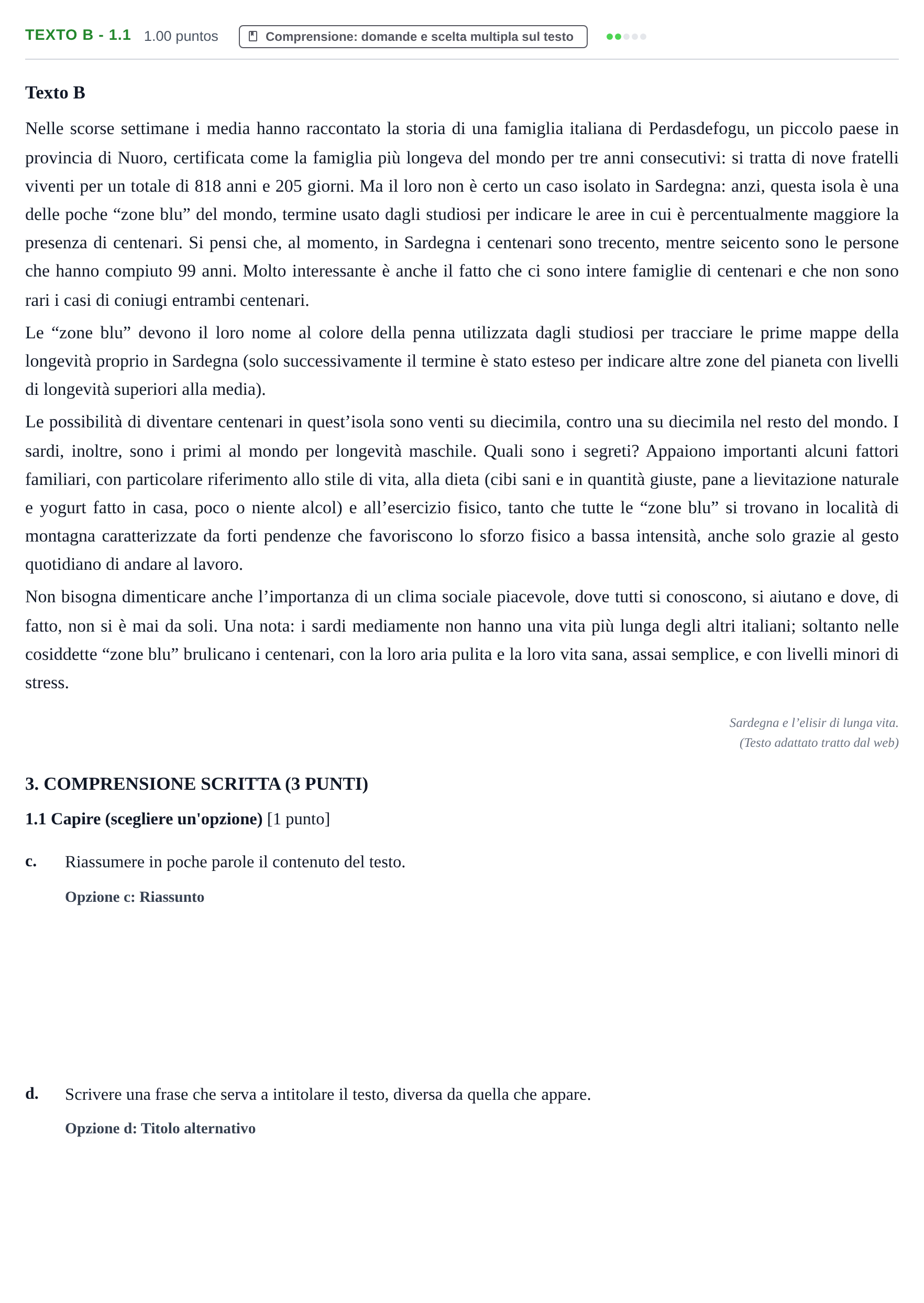 Enunciado: Ejercicio Texto B - 1.1 · Italiano PAU Castilla-La Mancha Extraordinaria 2024