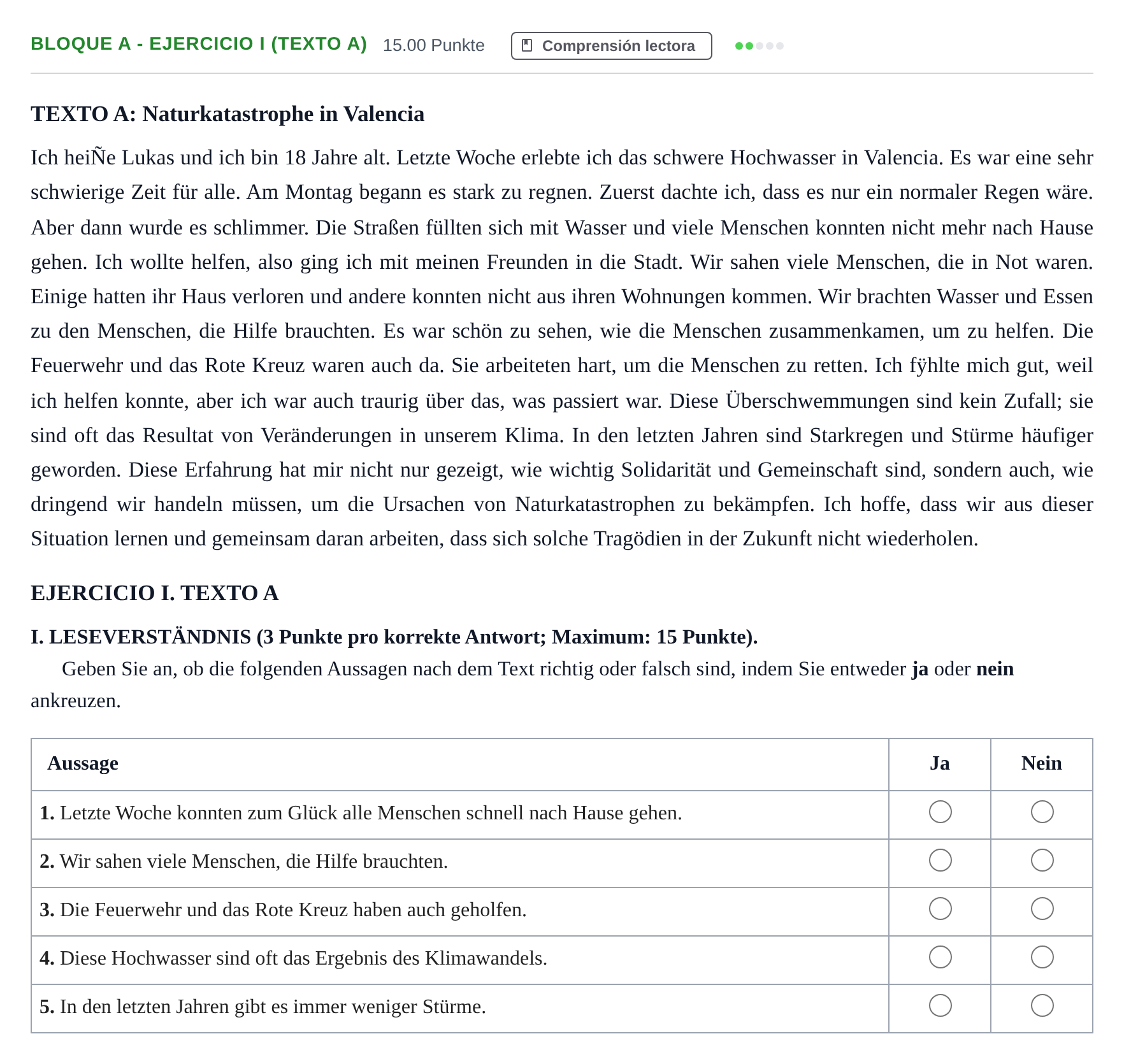Enunciado: Bloque A - Ejercicio I (Texto A) · Alemán PAU Andalucía Extraordinaria Suplente 1 2025