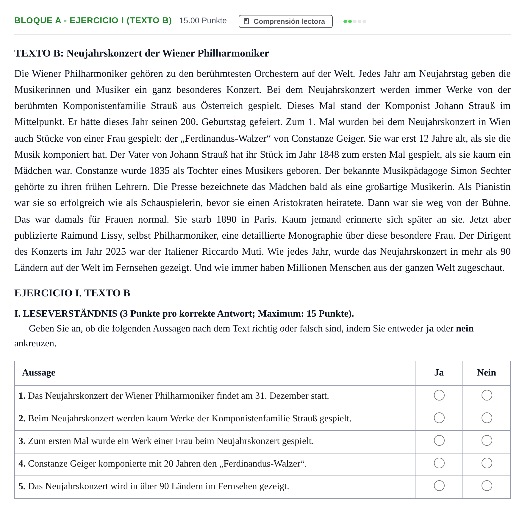 Enunciado: Bloque A - Ejercicio I (Texto B) · Alemán PAU Andalucía Extraordinaria Suplente 1 2025