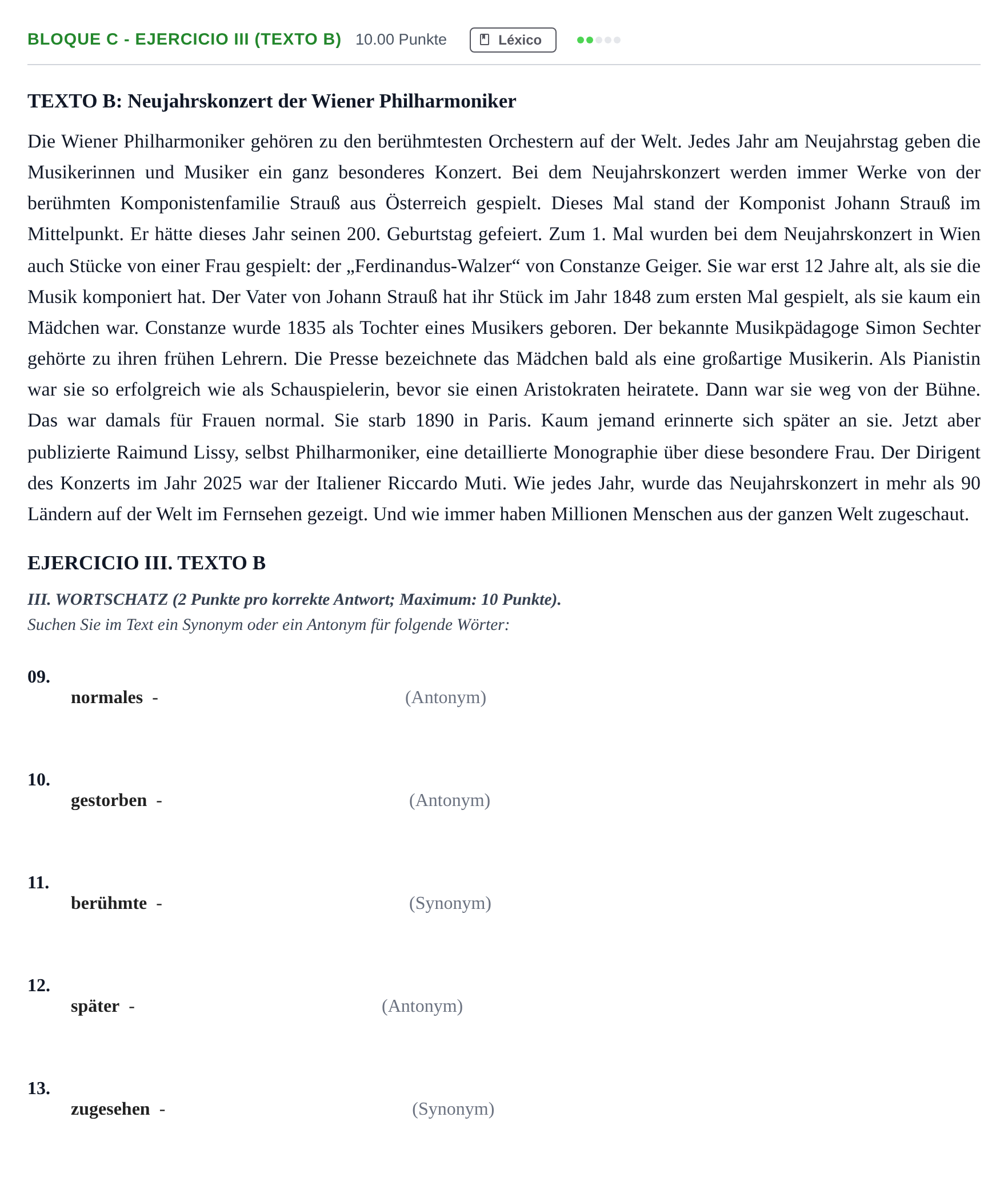 Enunciado: Bloque C - Ejercicio III (Texto B) · Alemán PAU Andalucía Extraordinaria Suplente 1 2025