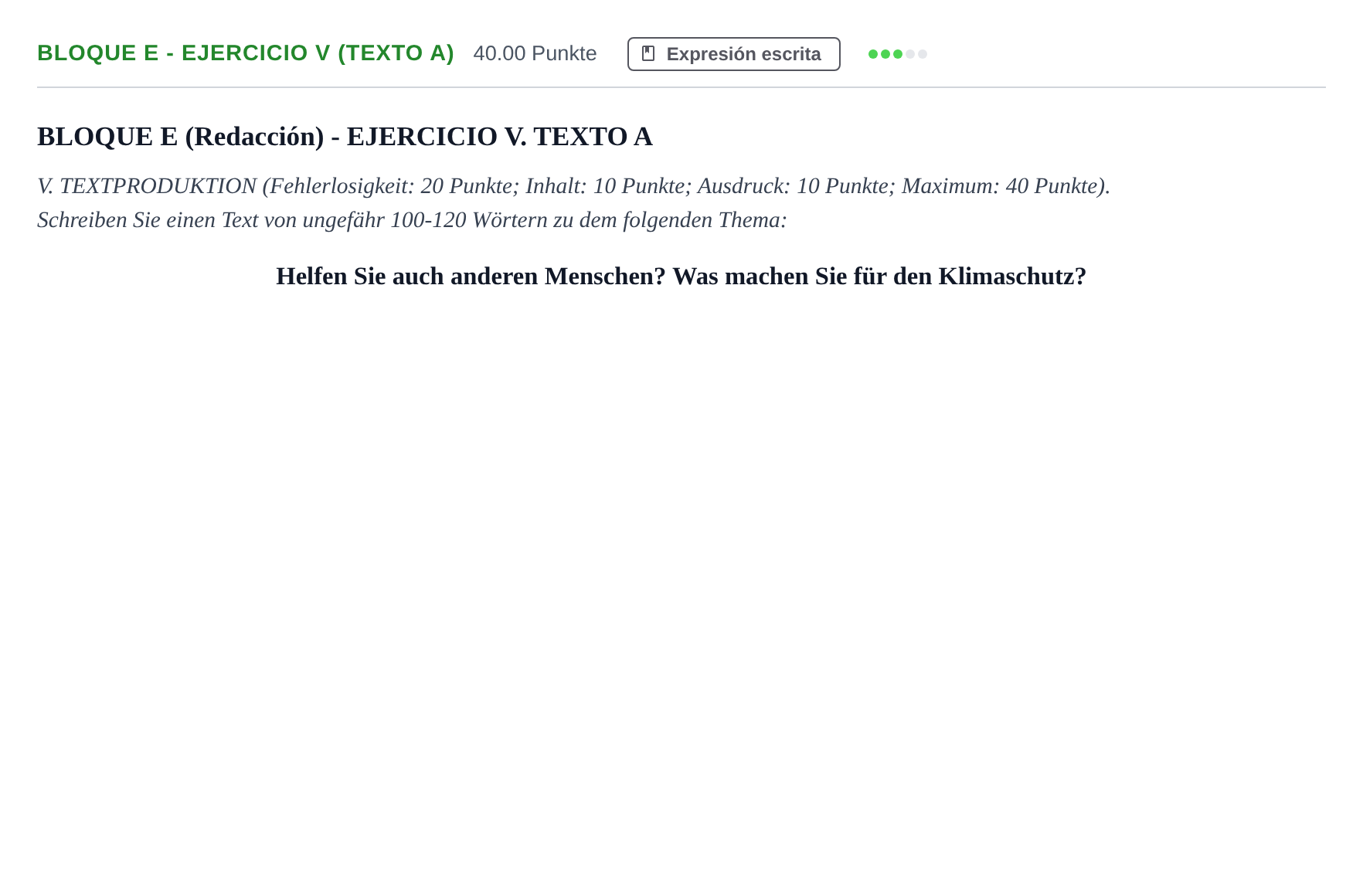 Enunciado: Bloque E - Ejercicio V (Texto A) · Alemán PAU Andalucía Extraordinaria Suplente 1 2025