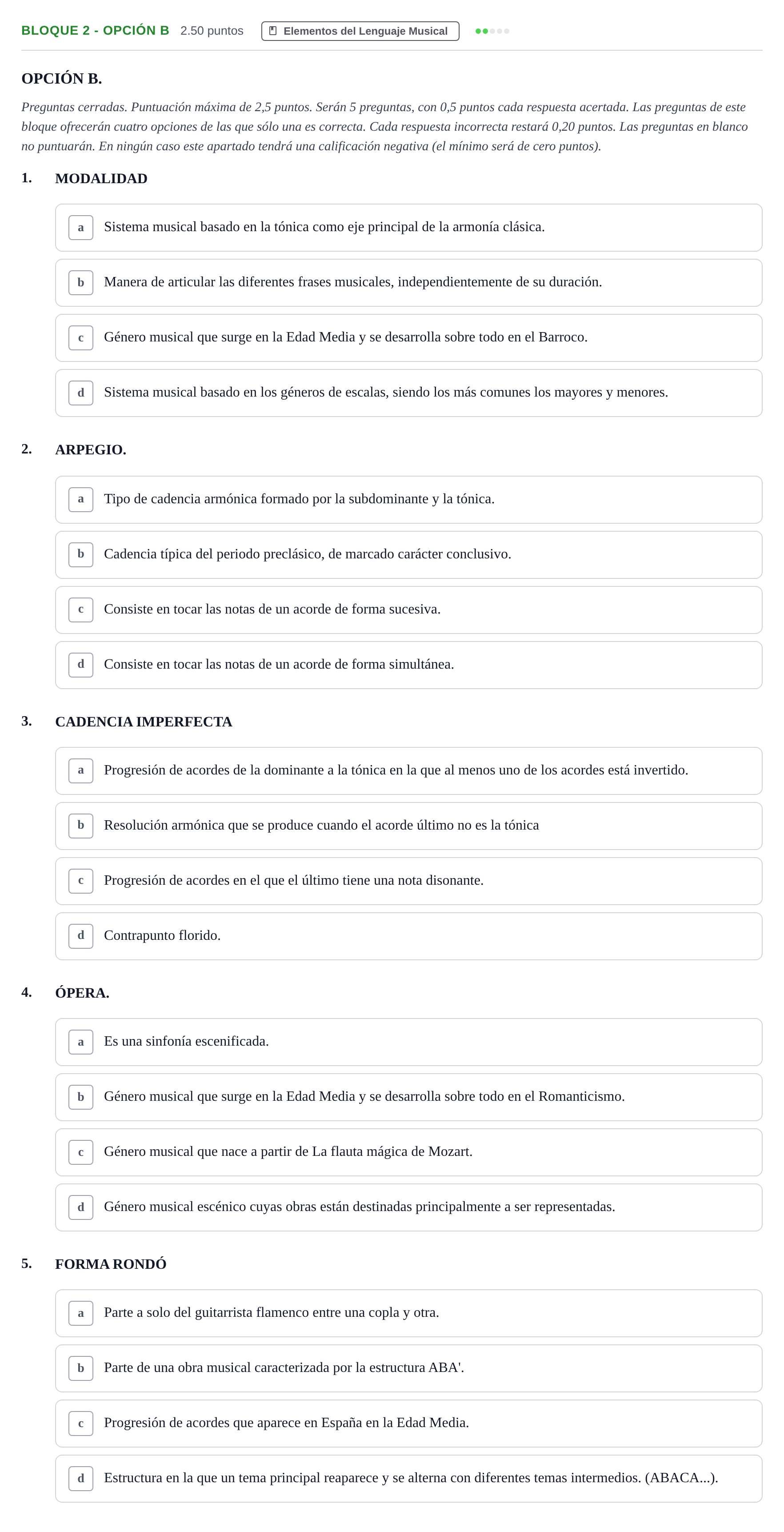 Enunciado: Bloque 2 - Opción B · Análisis Musical II PAU Andalucía Extraordinaria Suplente 2 2025
