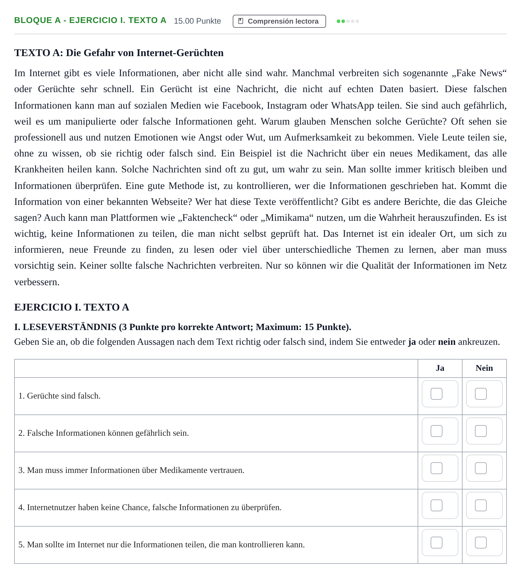Enunciado: Bloque A - Ejercicio I. Texto A · Alemán PAU Andalucía Extraordinaria Suplente 2 2025