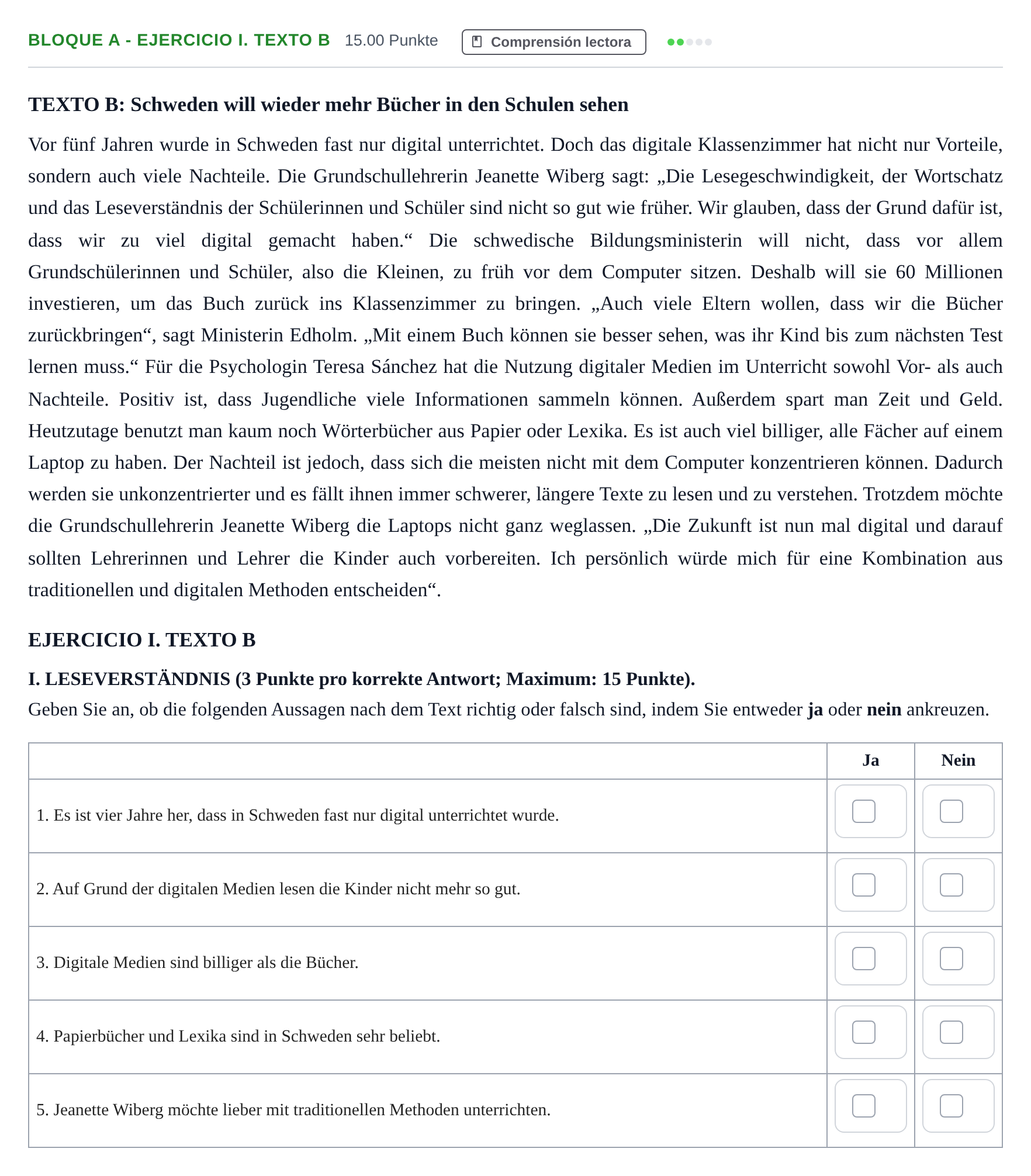 Enunciado: Bloque A - Ejercicio I. Texto B · Alemán PAU Andalucía Extraordinaria Suplente 2 2025
