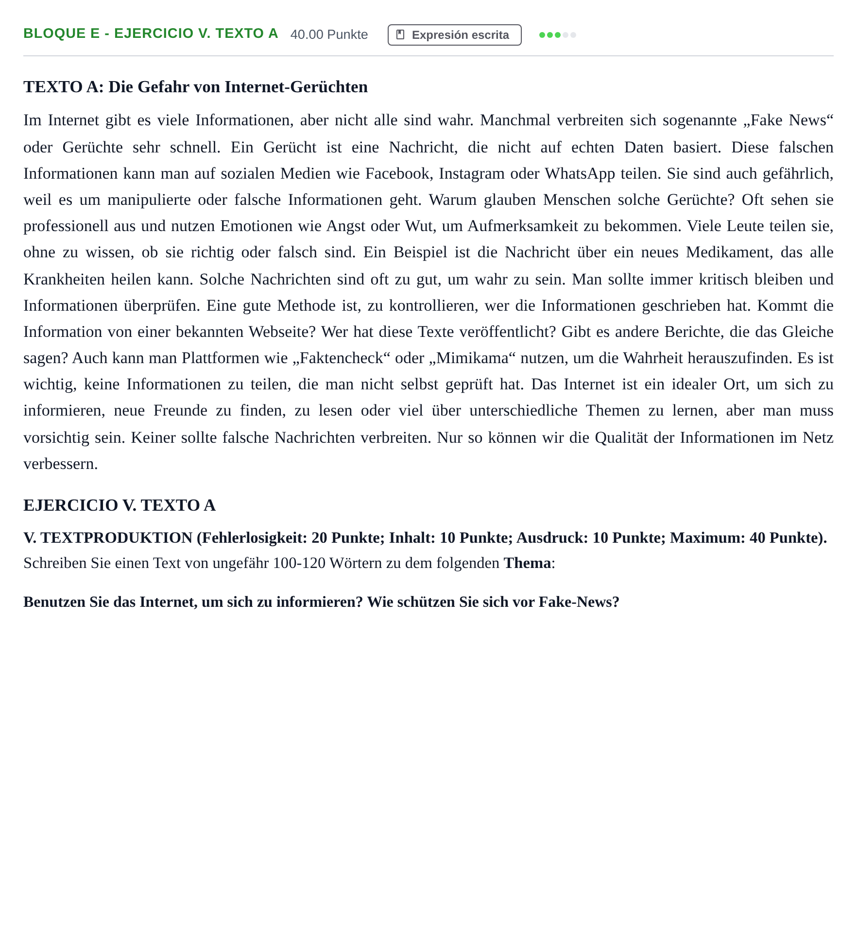 Enunciado: Bloque E - Ejercicio V. Texto A · Alemán PAU Andalucía Extraordinaria Suplente 2 2025