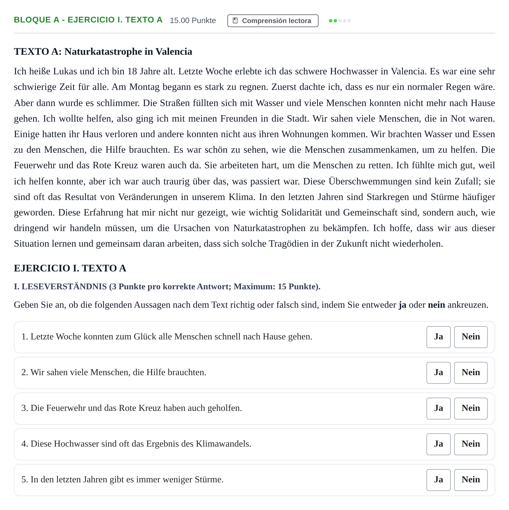 Enunciado: Bloque A - Ejercicio I. Texto A · Alemán PAU Andalucía Extraordinaria Suplente 1 2025