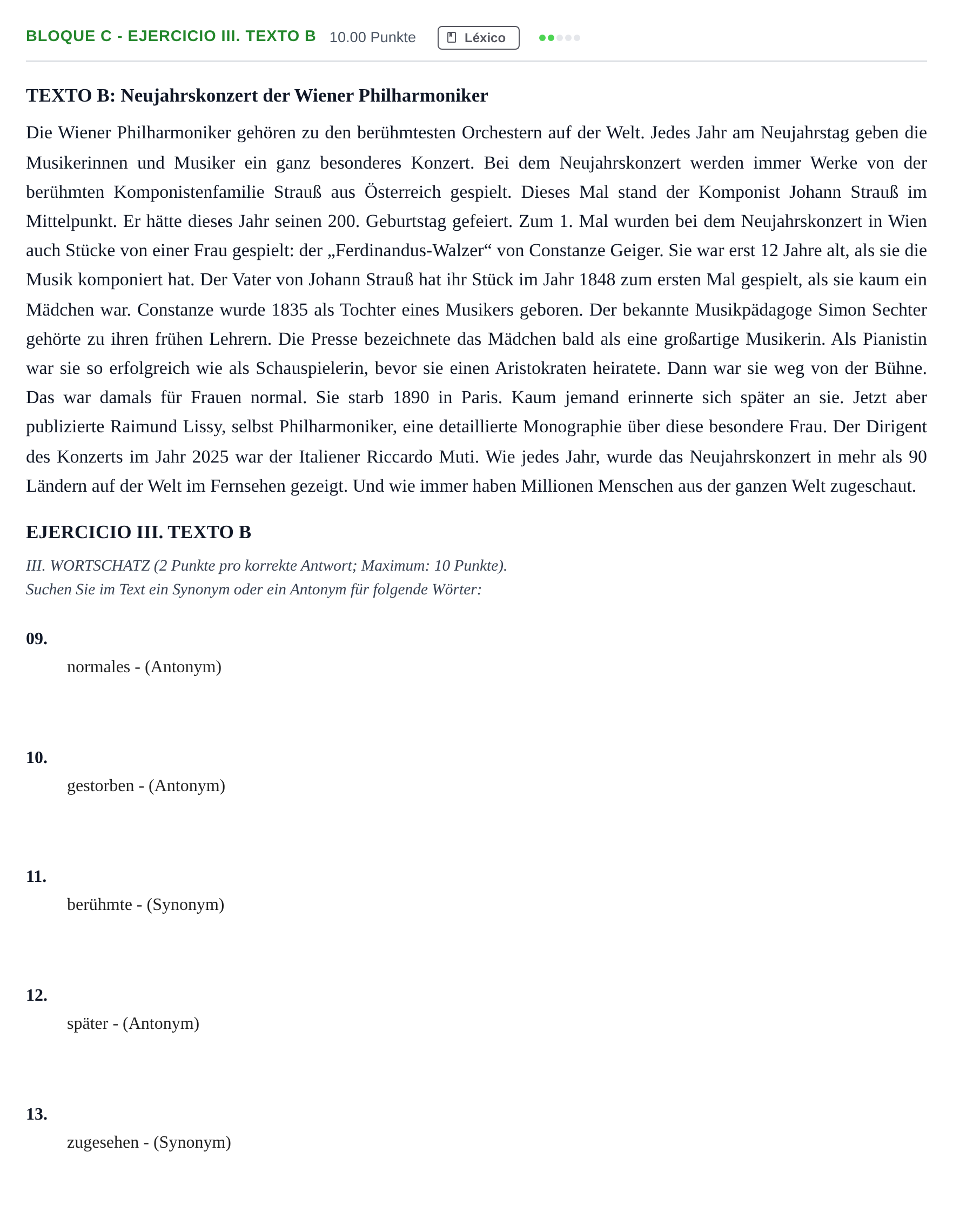 Enunciado: Bloque C - Ejercicio III. Texto B · Alemán PAU Andalucía Extraordinaria Suplente 1 2025