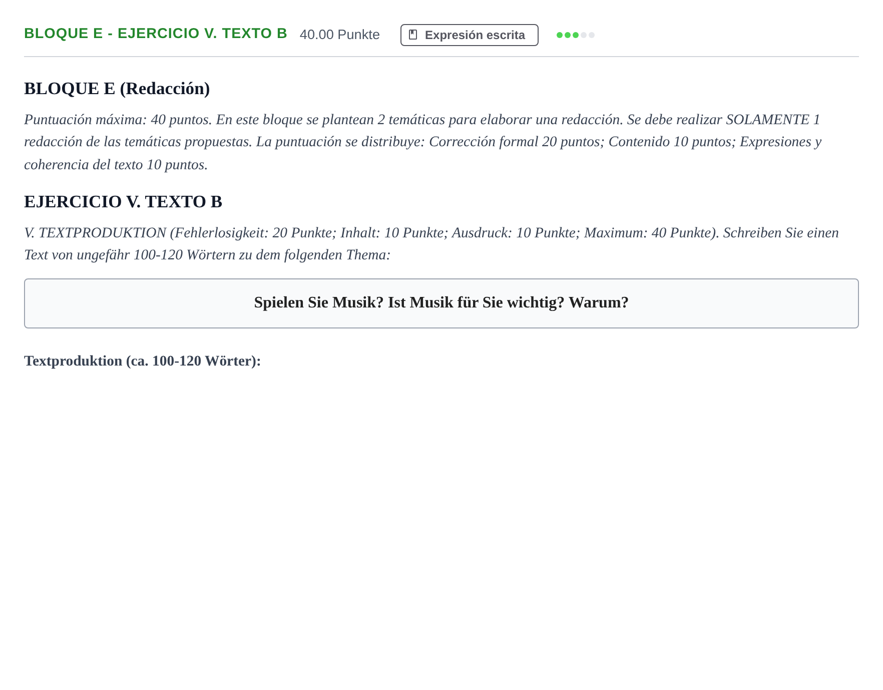 Enunciado: Bloque E - Ejercicio V. Texto B · Alemán PAU Andalucía Extraordinaria Suplente 1 2025