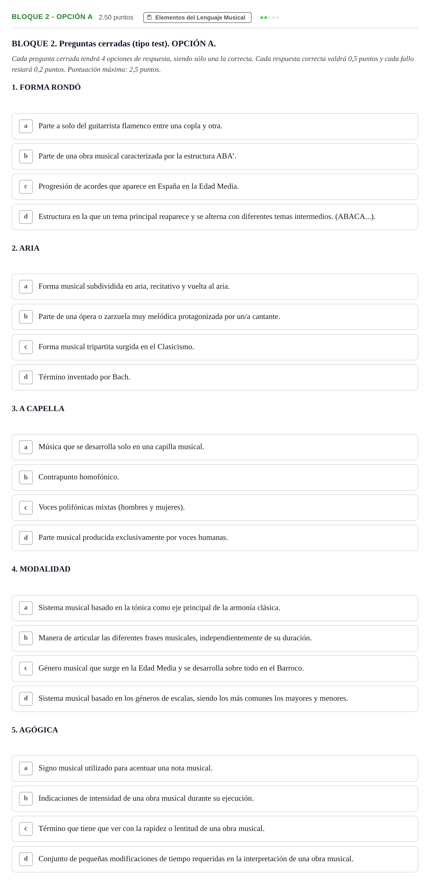 Enunciado: Bloque 2 - Opción A · Análisis Musical II PAU Andalucía Ordinaria Suplente 1 2025