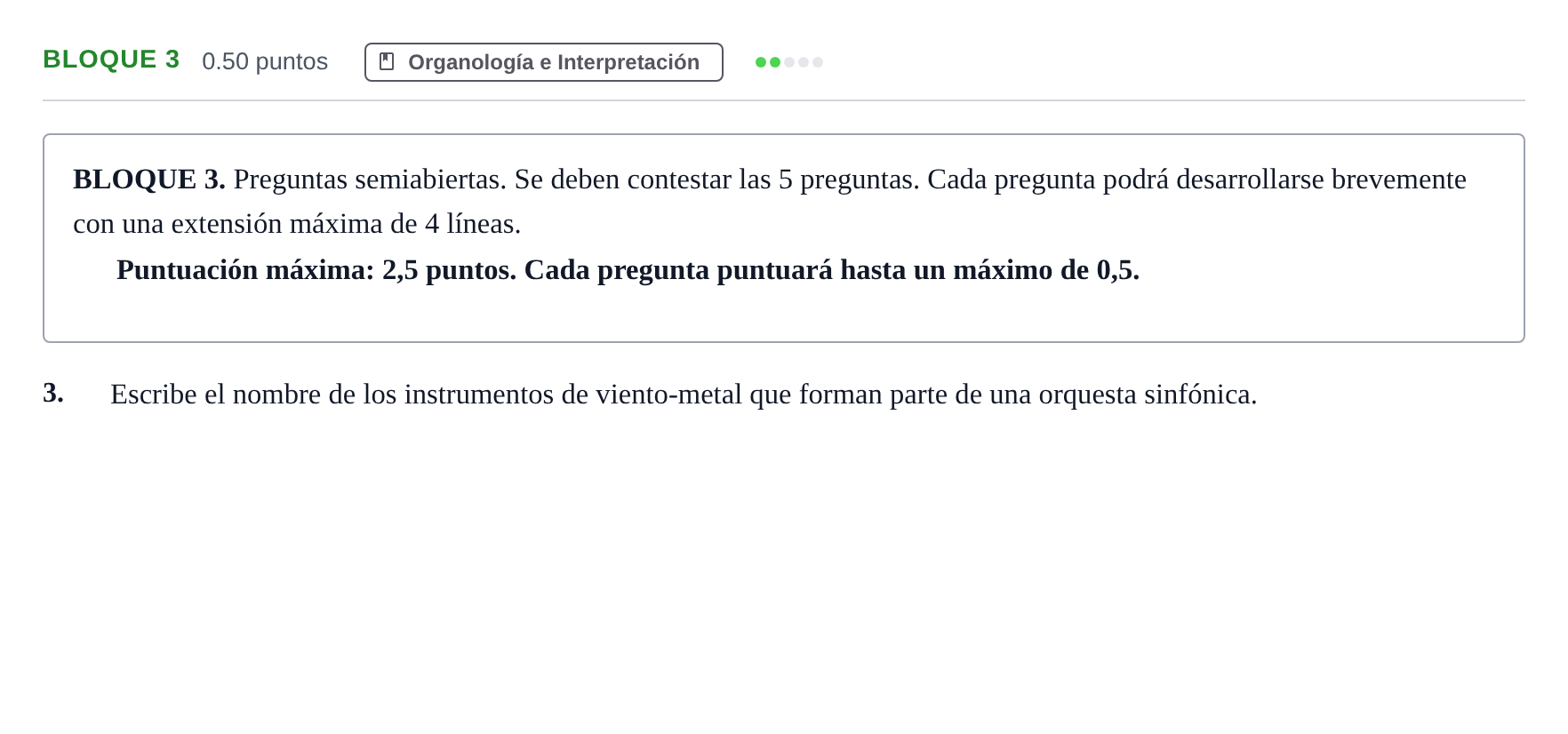 Enunciado: Bloque 3 - Organología e Interpretación · Análisis Musical II PAU Andalucía Ordinaria Suplente 1 2025