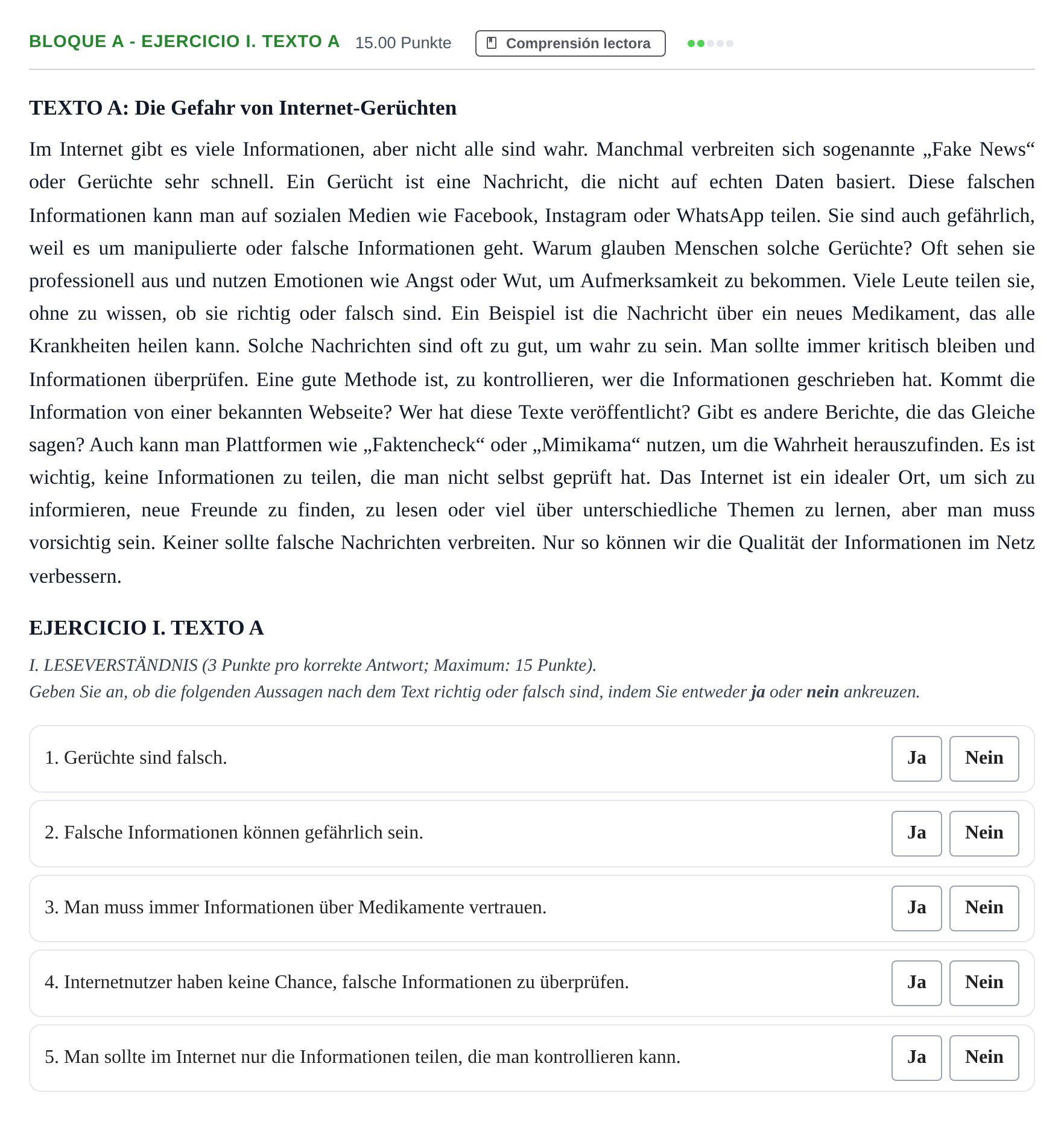 Enunciado: Bloque A - Ejercicio I. Texto A · Alemán PAU Andalucía Extraordinaria Suplente 2 2025