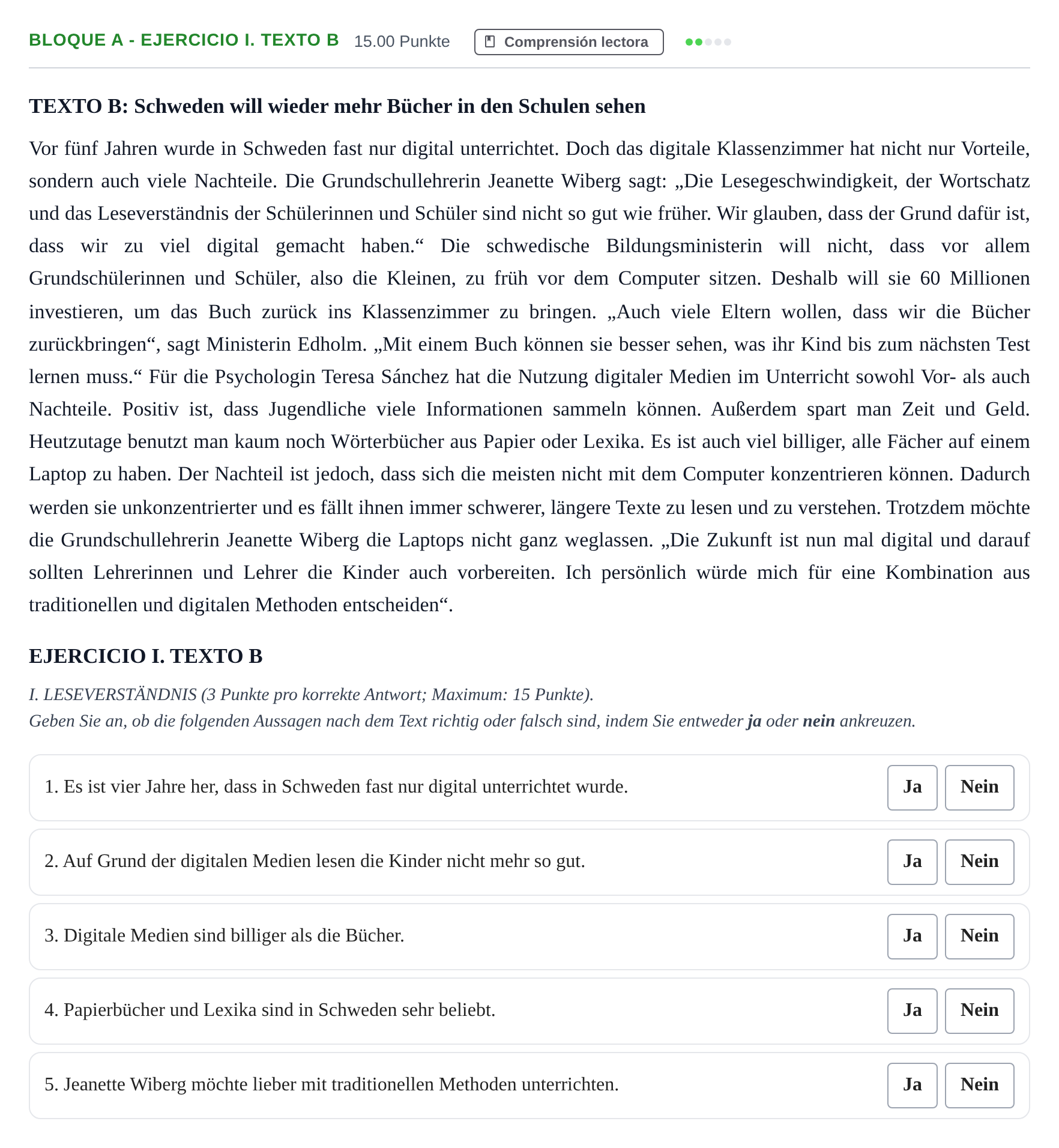 Enunciado: Bloque A - Ejercicio I. Texto B · Alemán PAU Andalucía Extraordinaria Suplente 2 2025