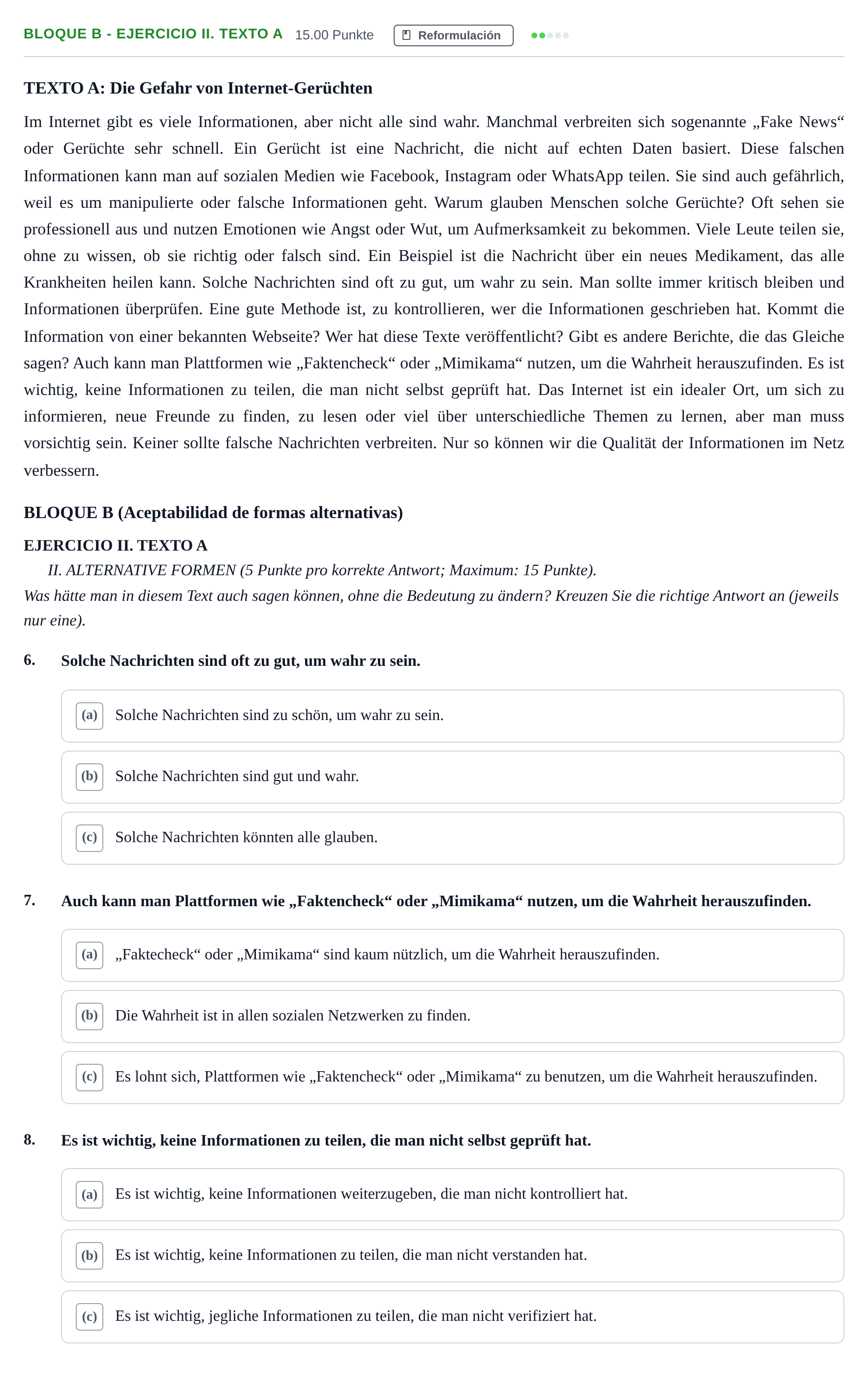 Enunciado: Bloque B - Ejercicio II. Texto A · Alemán PAU Andalucía Extraordinaria Suplente 2 2025