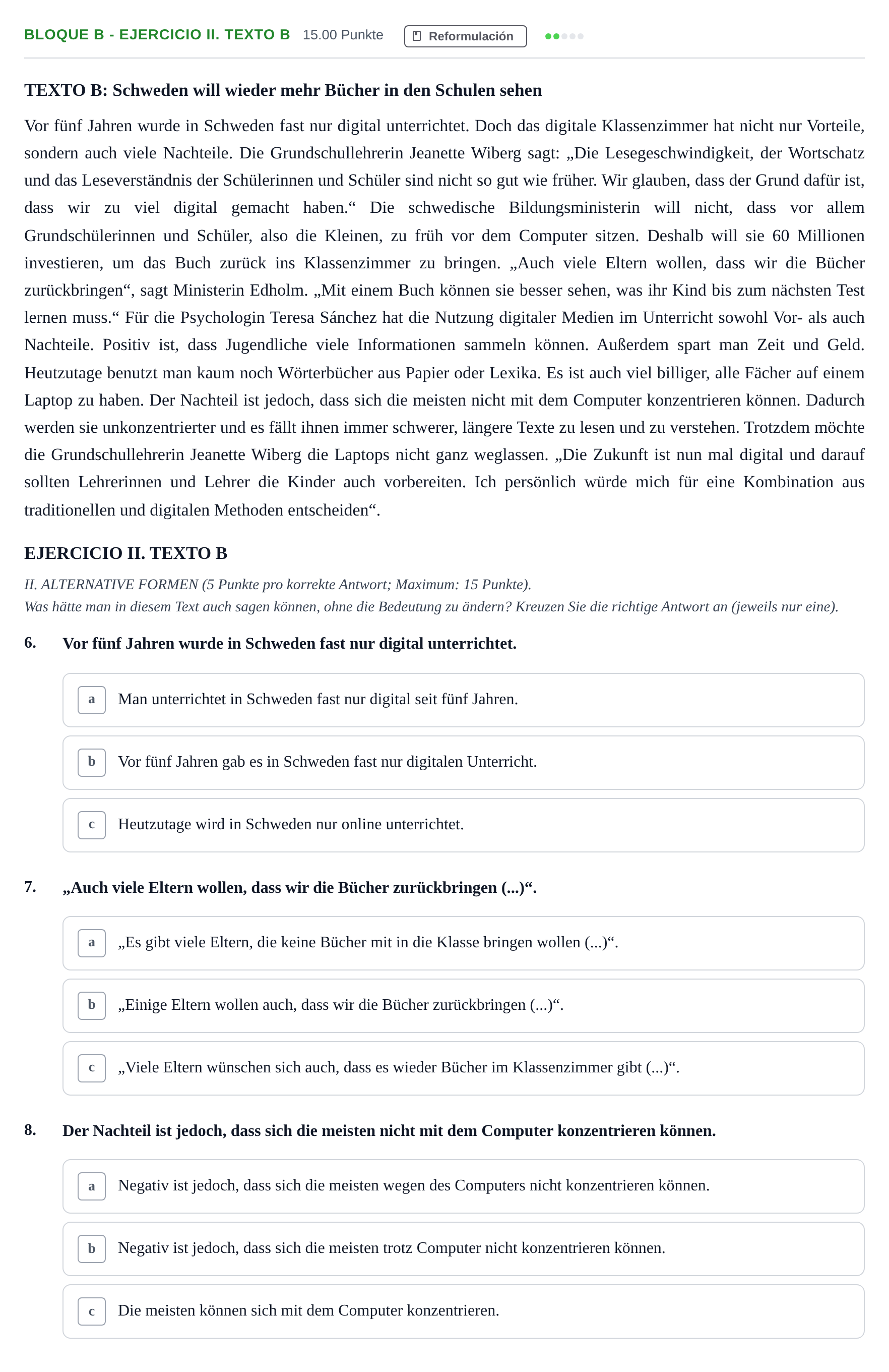 Enunciado: Bloque B - Ejercicio II. Texto B · Alemán PAU Andalucía Extraordinaria Suplente 2 2025