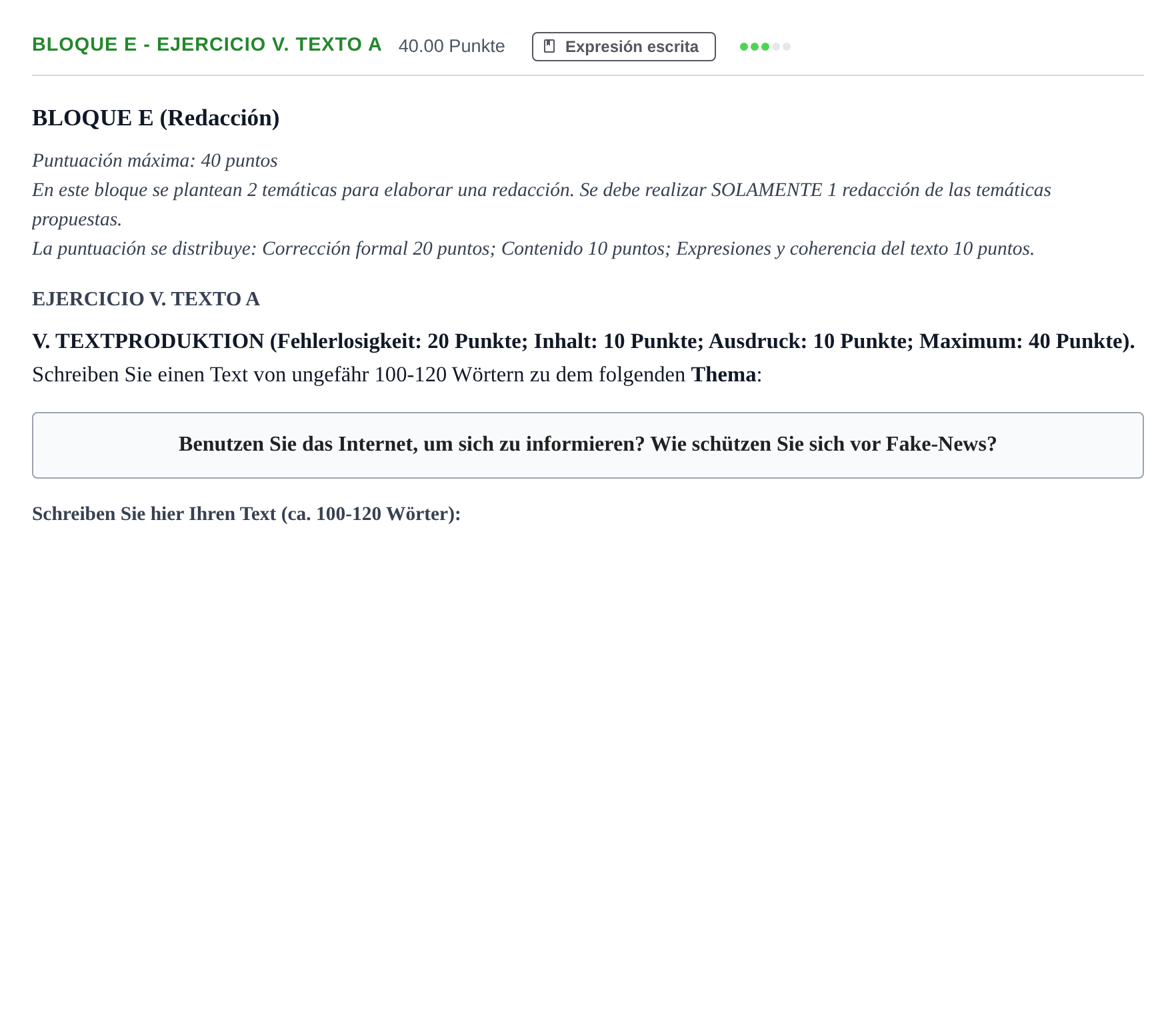 Enunciado: Bloque E - Ejercicio V. Texto A · Alemán PAU Andalucía Extraordinaria Suplente 2 2025