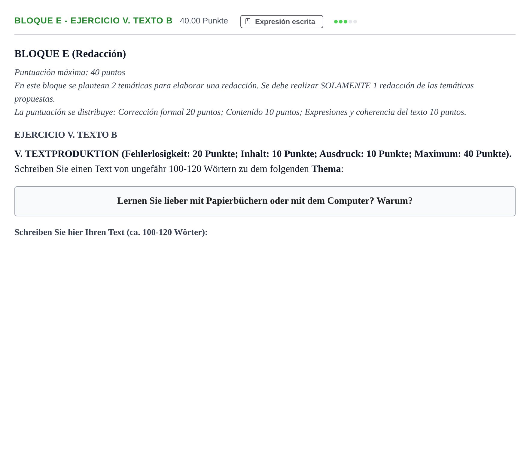 Enunciado: Bloque E - Ejercicio V. Texto B · Alemán PAU Andalucía Extraordinaria Suplente 2 2025