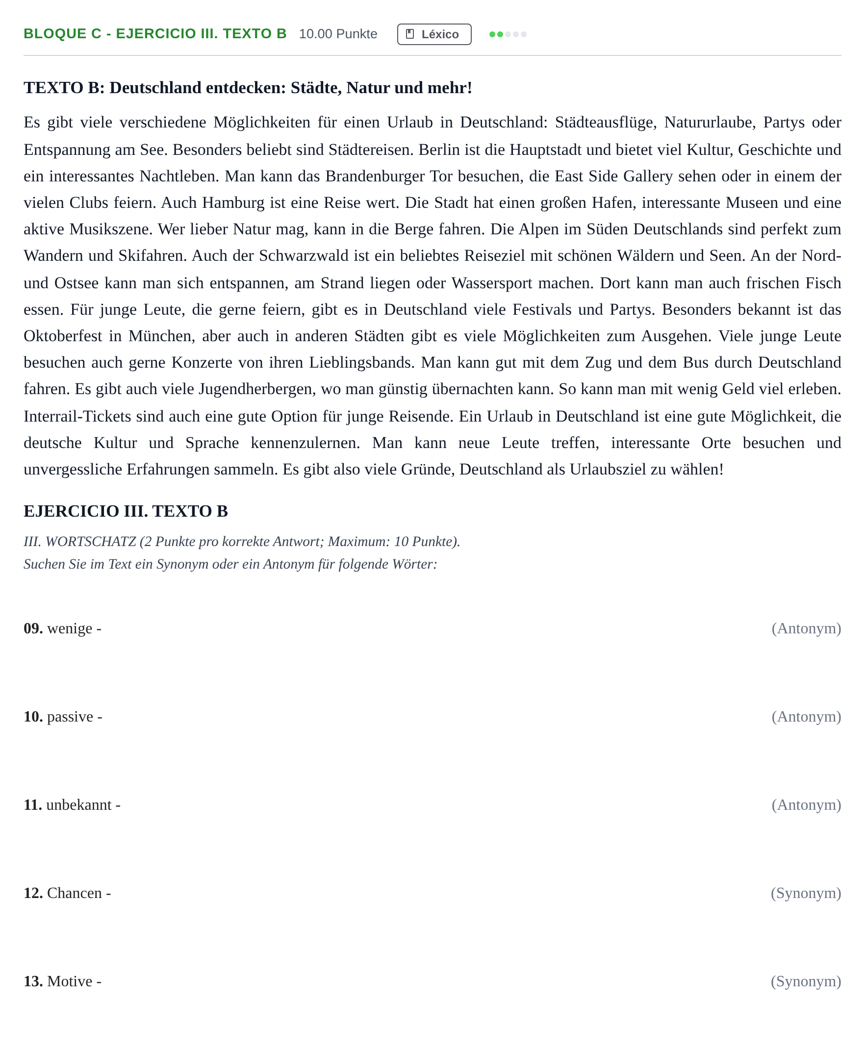 Enunciado: Bloque C - Ejercicio III. Texto B · Alemán PAU Andalucía Extraordinaria Titular (Acceso) 2025