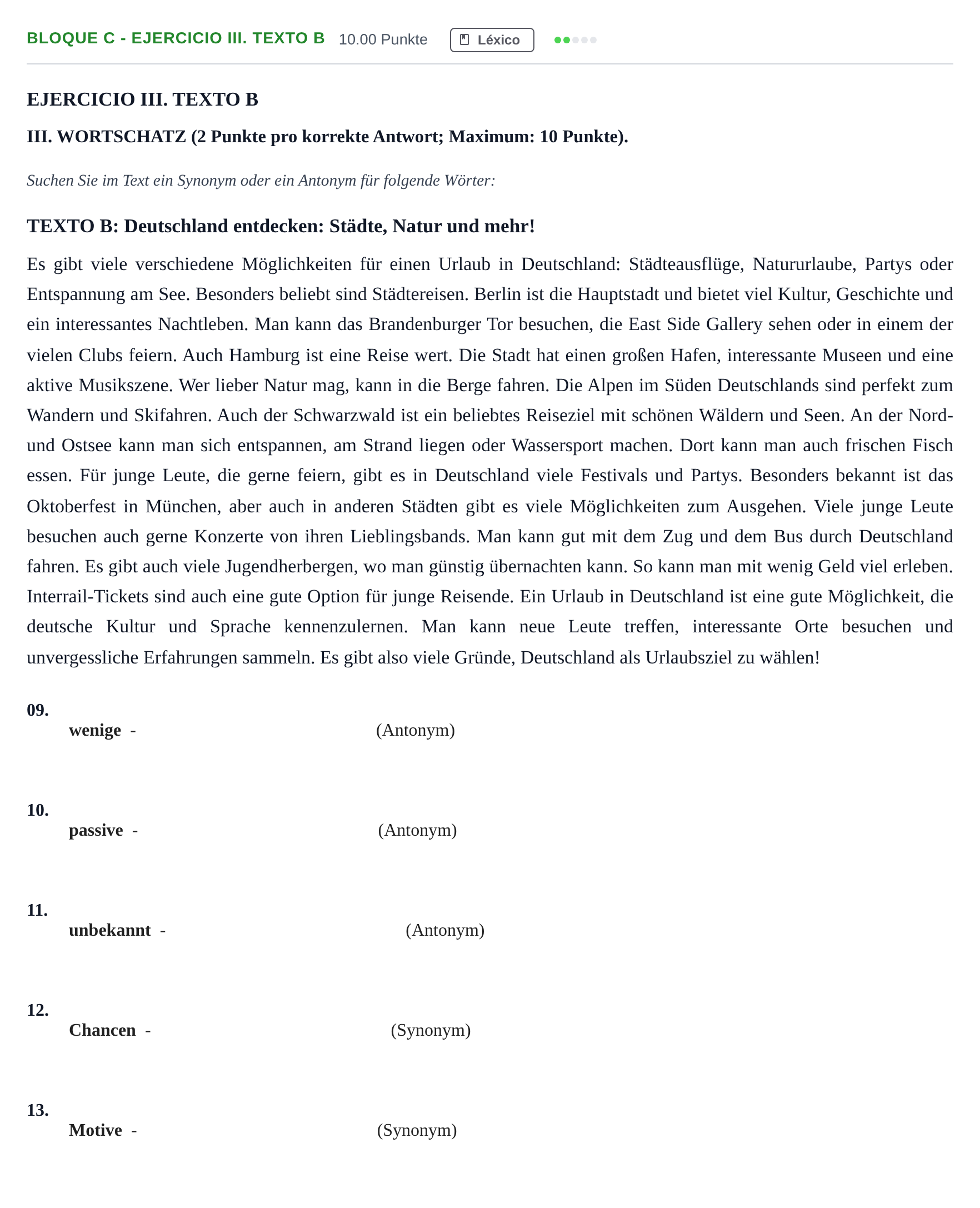 Enunciado: Bloque C - Ejercicio III. Texto B · Alemán PAU Andalucía Extraordinaria Titular (Acceso) 2025