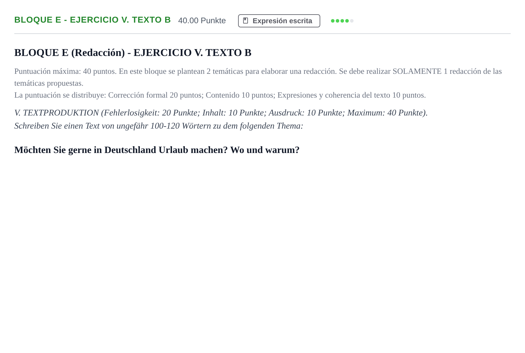 Enunciado: Bloque E - Ejercicio V. Texto B · Alemán PAU Andalucía Extraordinaria Titular (Acceso) 2025