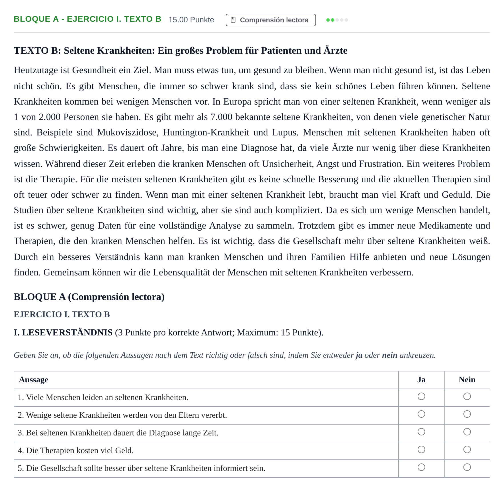 Enunciado: Bloque A - Ejercicio I. Texto B · Alemán PAU Andalucía Extraordinaria Titular (Admisión) 2025