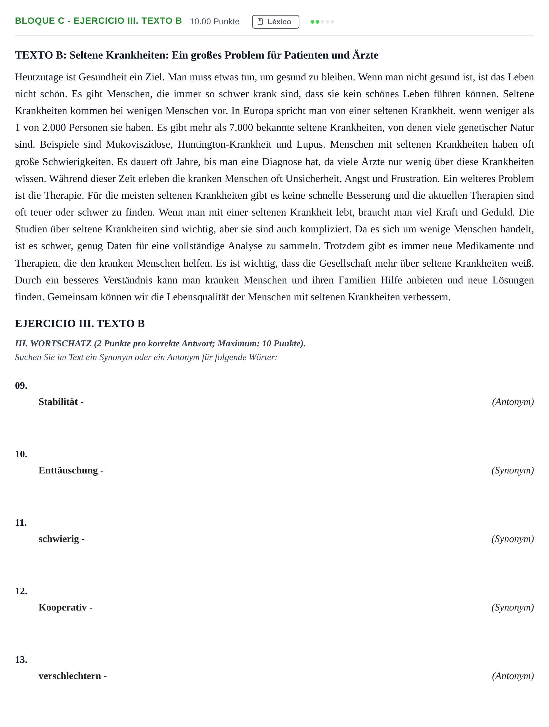 Enunciado: Bloque C - Ejercicio III. Texto B · Alemán PAU Andalucía Extraordinaria Titular (Admisión) 2025
