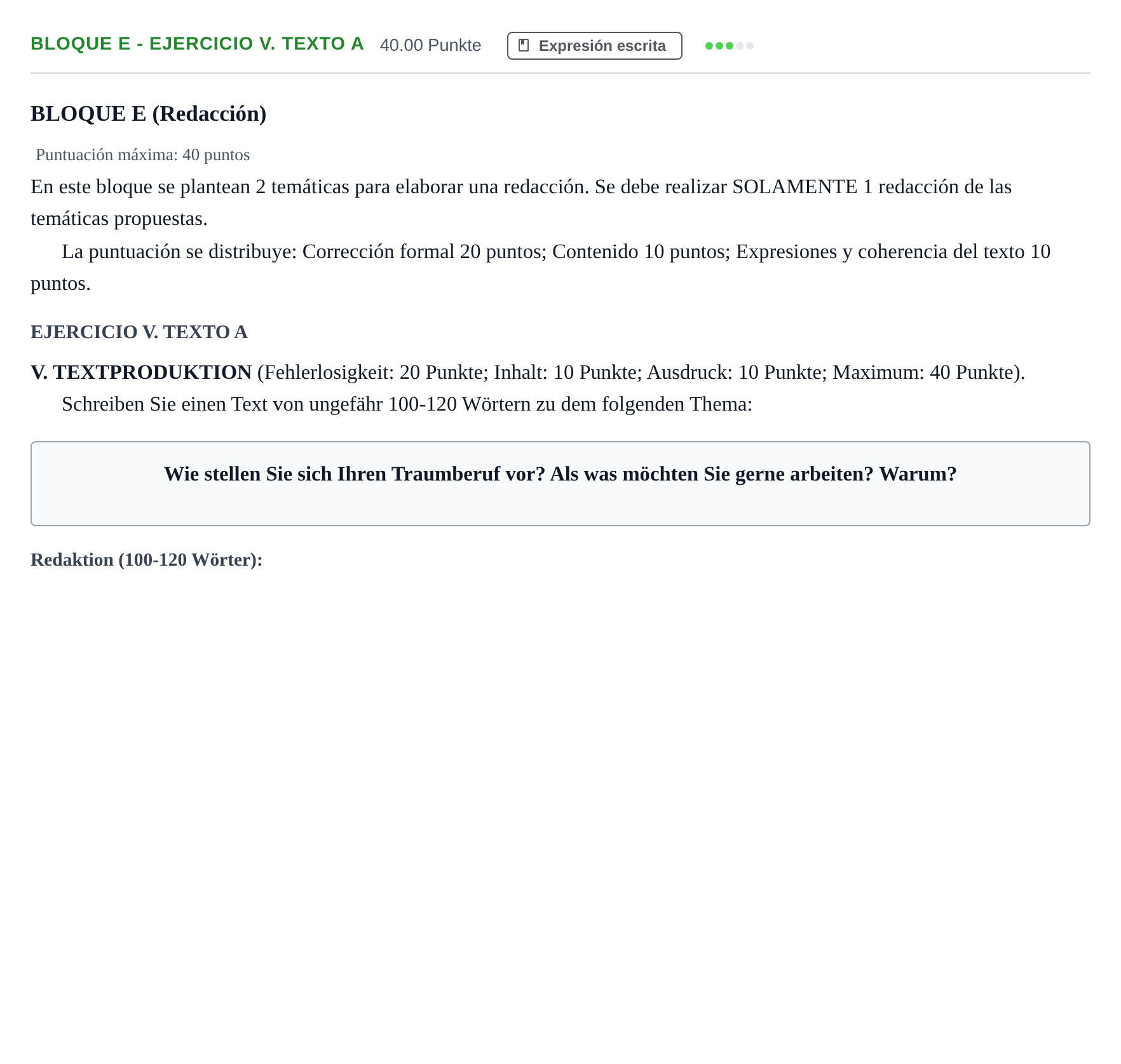 Enunciado: Bloque E - Ejercicio V. Texto A · Alemán PAU Andalucía Extraordinaria Titular (Admisión) 2025