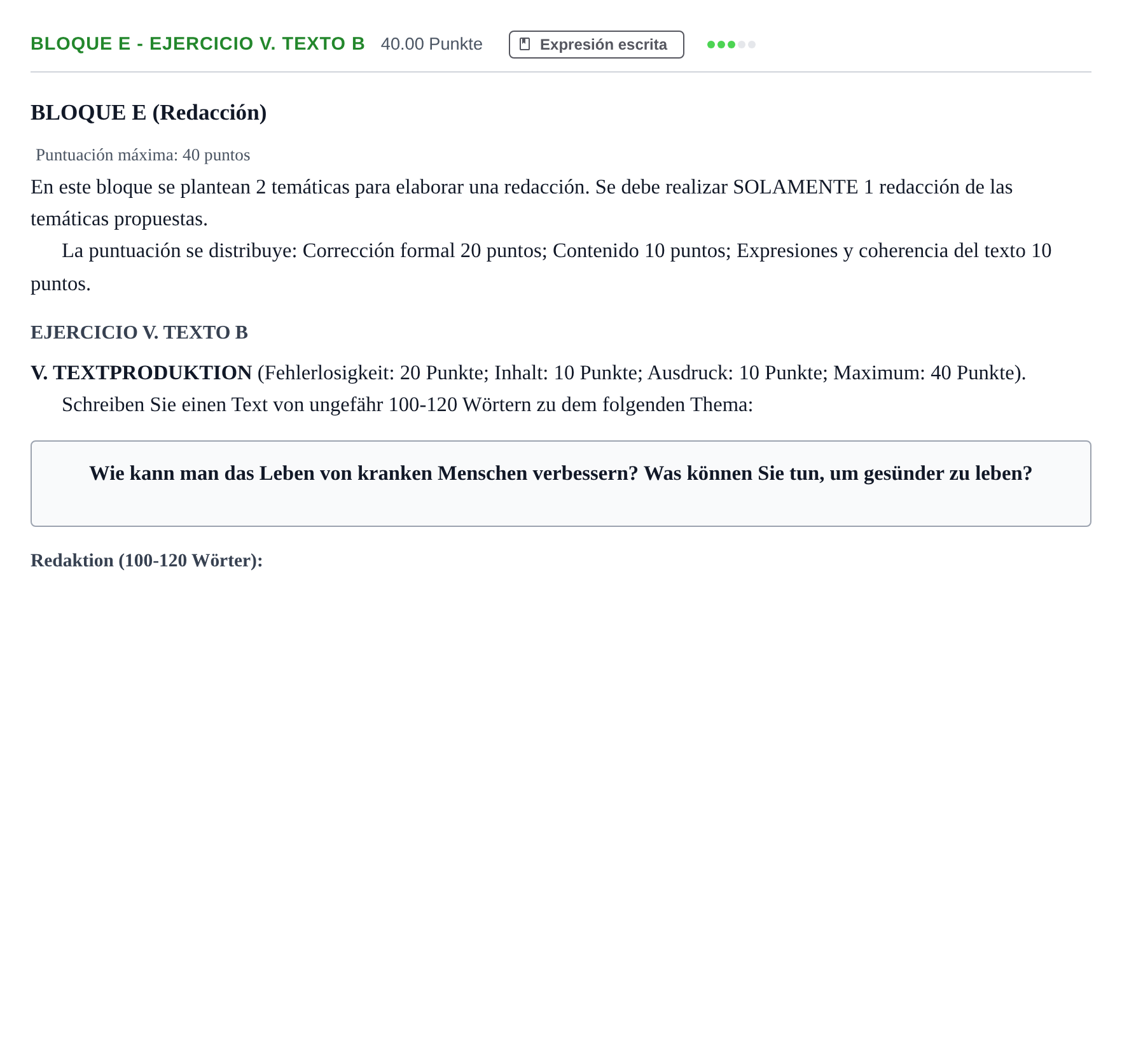 Enunciado: Bloque E - Ejercicio V. Texto B · Alemán PAU Andalucía Extraordinaria Titular (Admisión) 2025