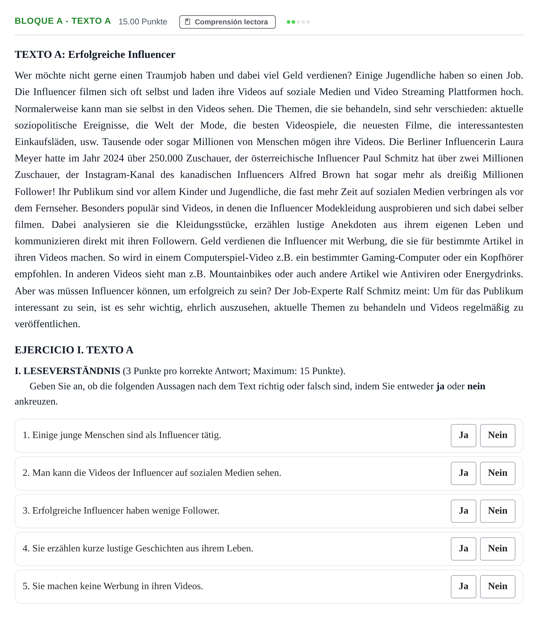 Enunciado: Bloque A - Texto A · Alemán PAU Andalucía Extraordinaria Titular (Admisión) 2025