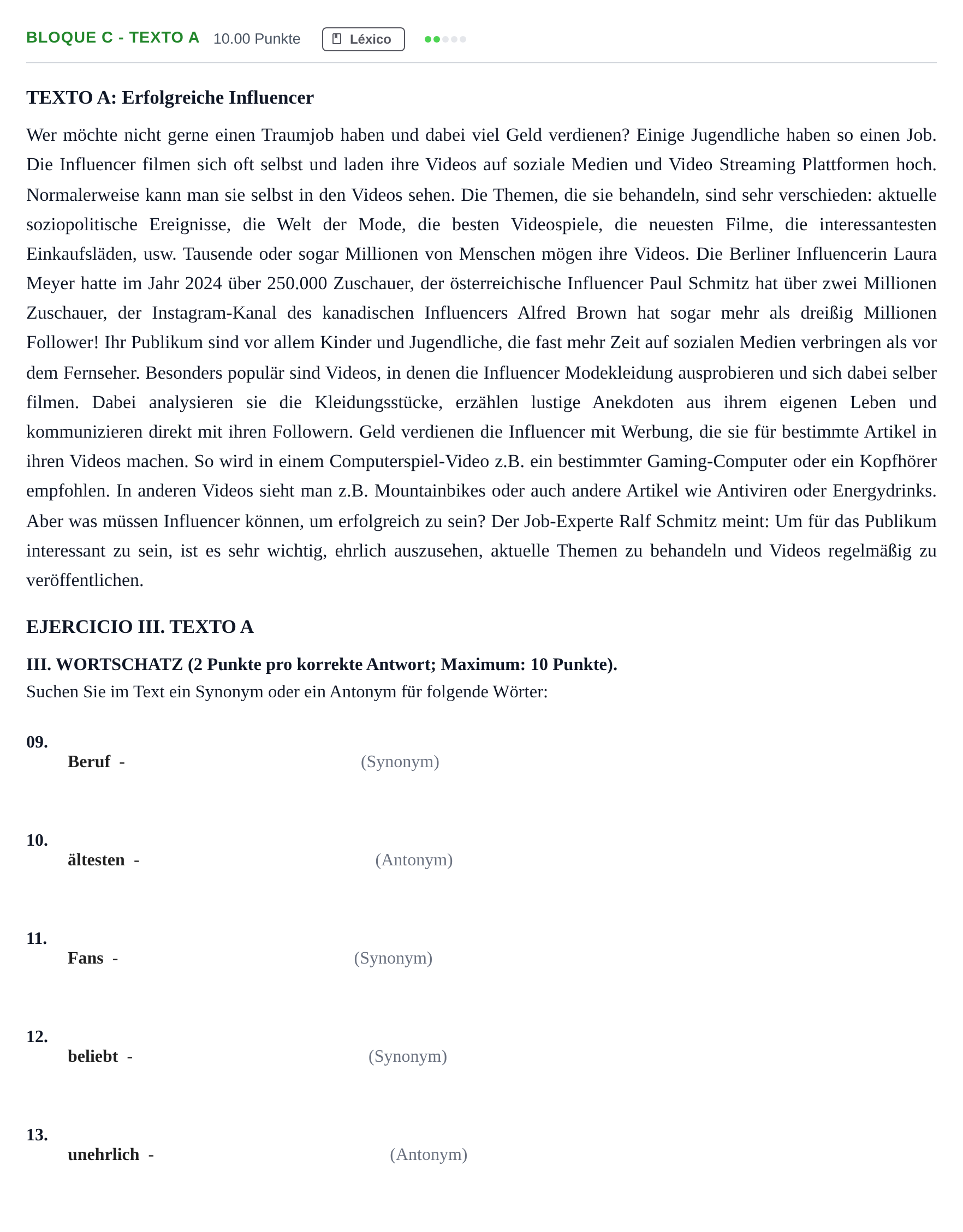 Enunciado: Bloque C - Texto A · Alemán PAU Andalucía Extraordinaria Titular (Admisión) 2025