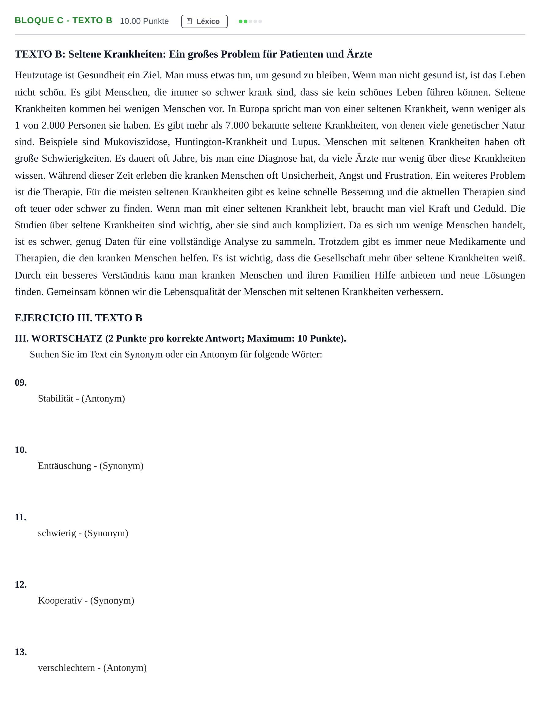 Enunciado: Bloque C - Texto B · Alemán PAU Andalucía Extraordinaria Titular (Admisión) 2025