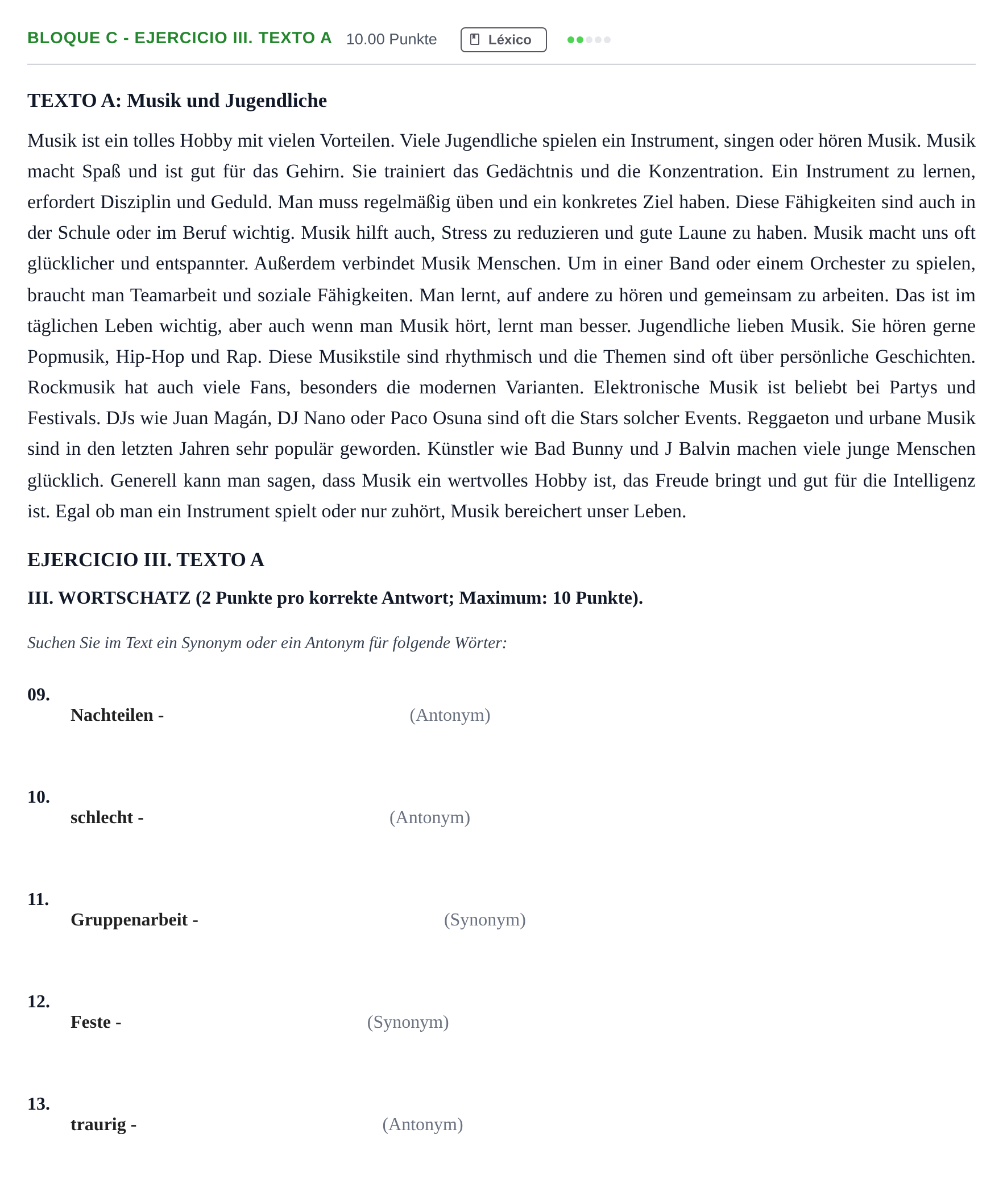Enunciado: Bloque C - Ejercicio III. Texto A · Alemán PAU Andalucía Ordinaria Suplente 1 2025