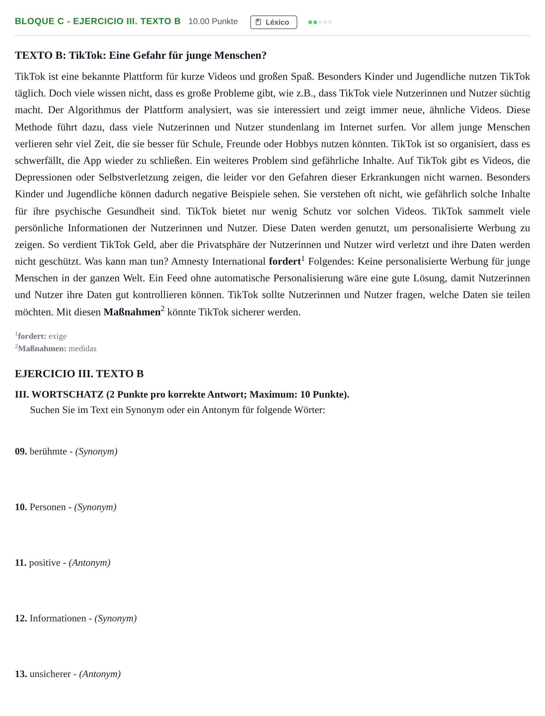 Enunciado: Bloque C - Ejercicio III. Texto B · Alemán PAU Andalucía Ordinaria Suplente 1 2025