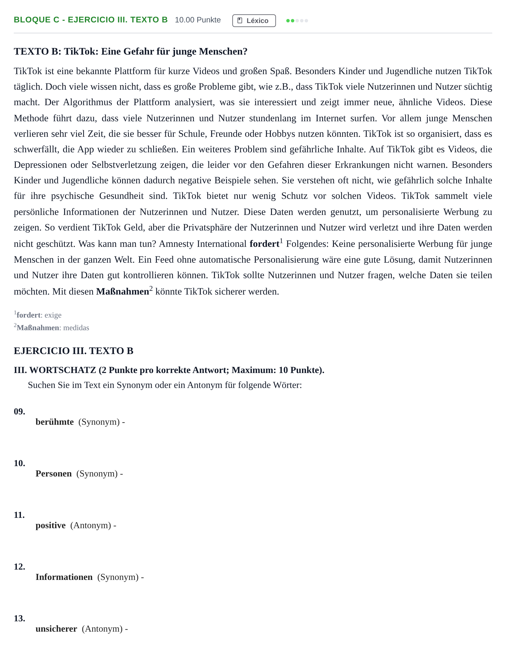 Enunciado: Bloque C - Ejercicio III. Texto B · Alemán PAU Andalucía Ordinaria Suplente 1 2025