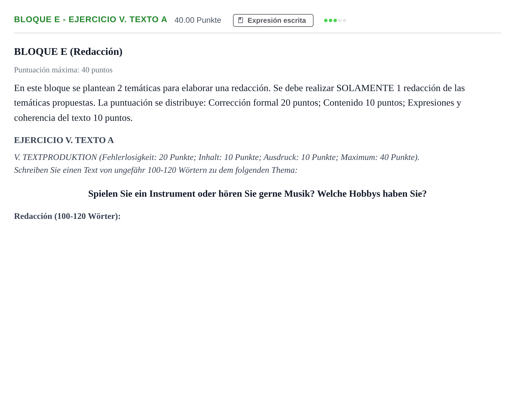 Enunciado: Bloque E - Ejercicio V. Texto A · Alemán PAU Andalucía Ordinaria Suplente 1 2025