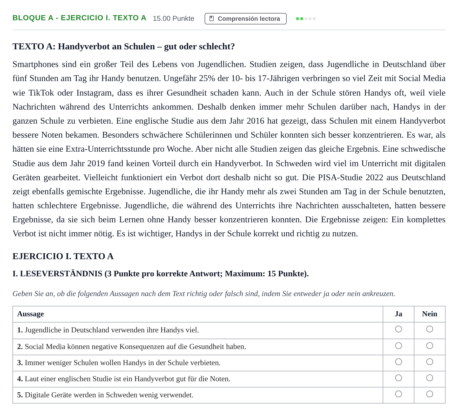 Enunciado: Bloque A - Ejercicio I. Texto A · Alemán PAU Andalucía Ordinaria Suplente 2 2025