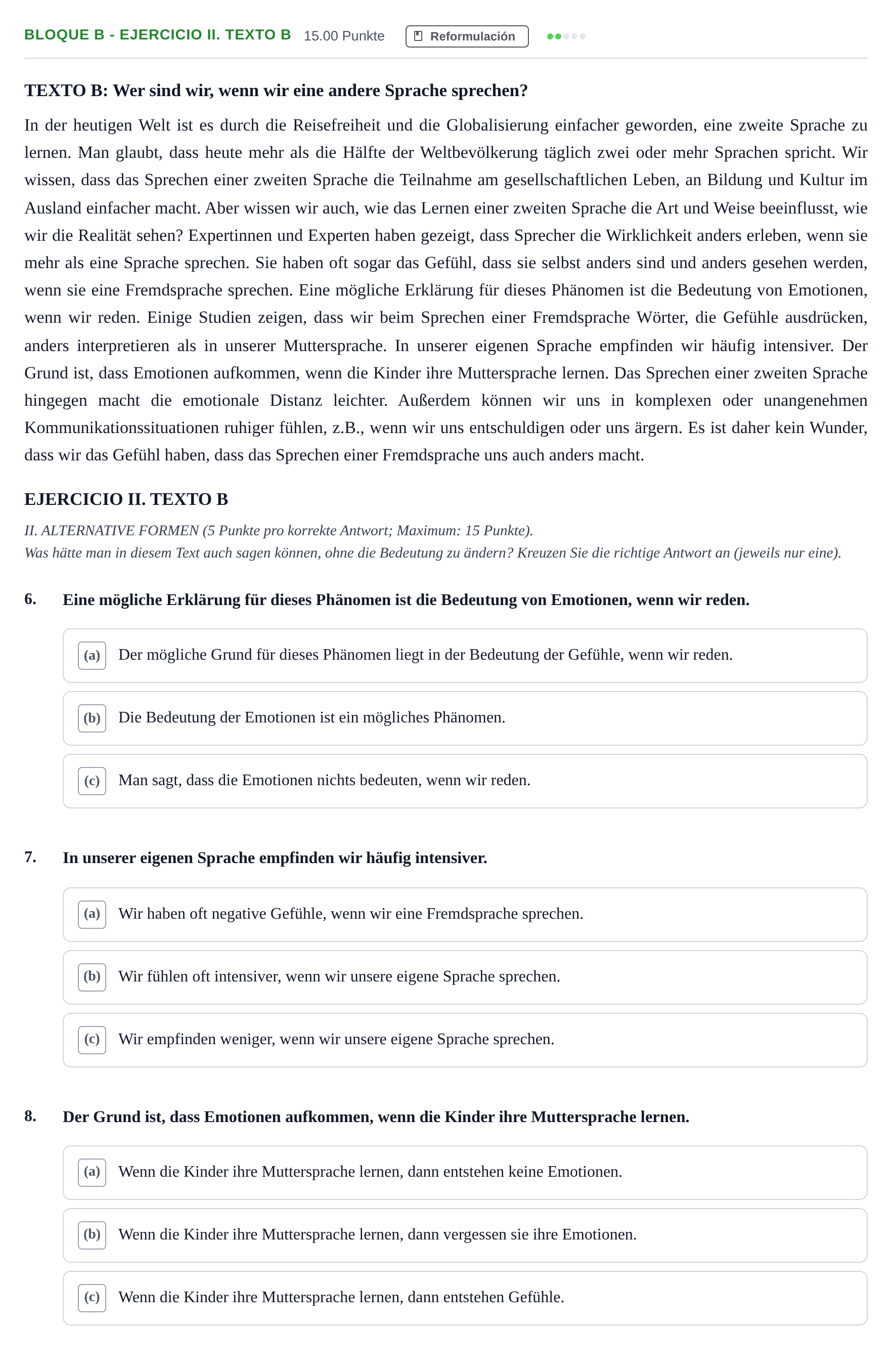 Enunciado: Bloque B - Ejercicio II. Texto B · Alemán PAU Andalucía Ordinaria Suplente 2 2025
