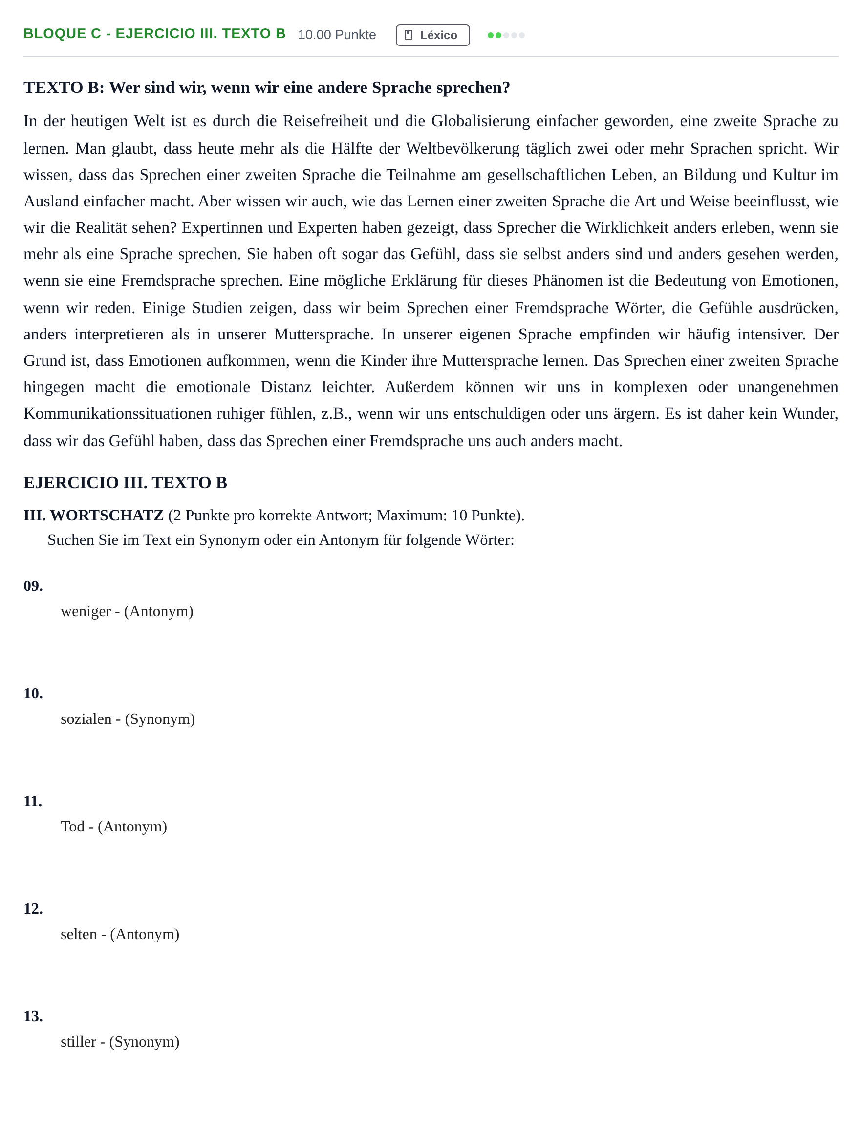 Enunciado: Bloque C - Ejercicio III. Texto B · Alemán PAU Andalucía Ordinaria Suplente 2 2025