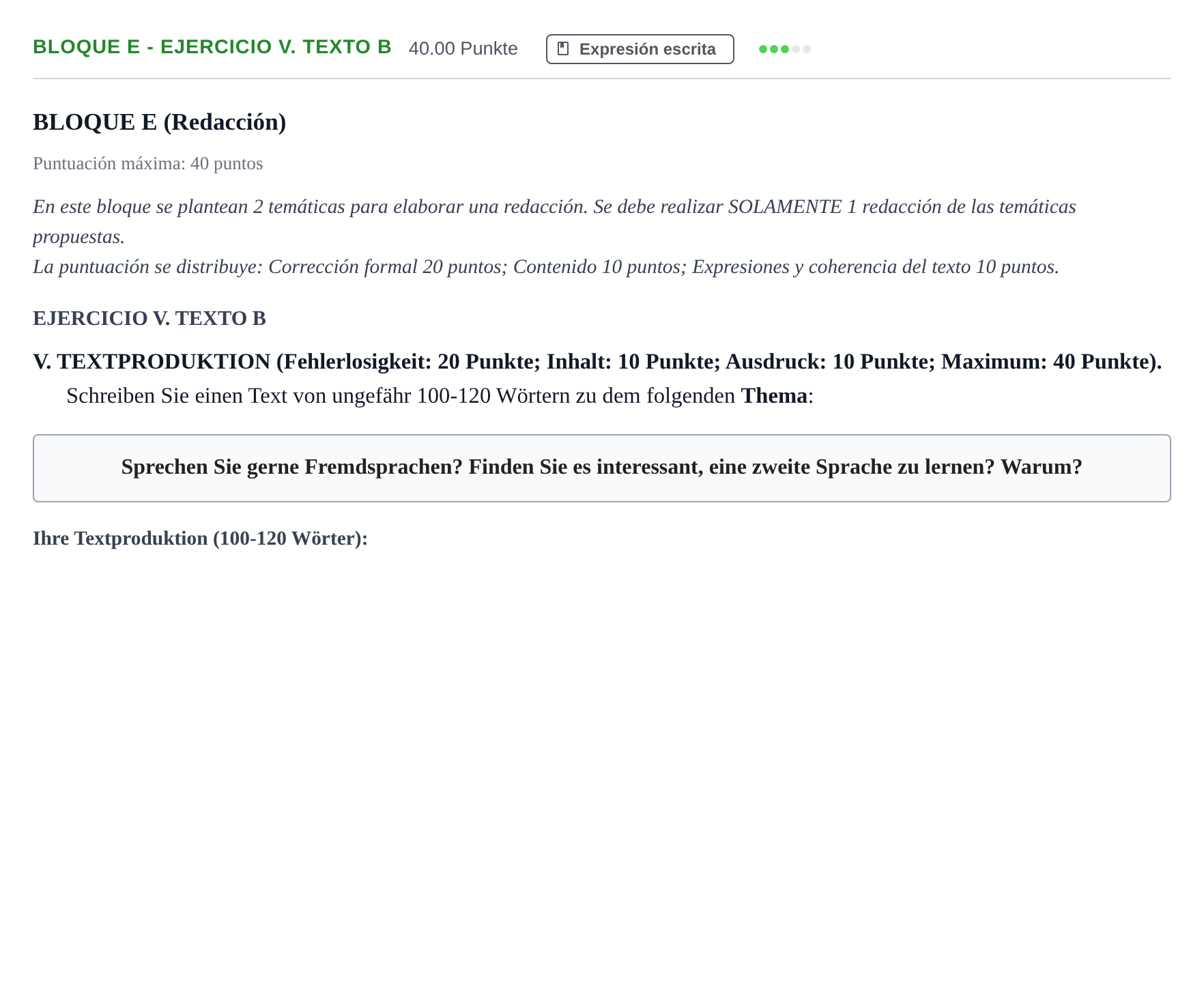 Enunciado: Bloque E - Ejercicio V. Texto B · Alemán PAU Andalucía Ordinaria Suplente 2 2025