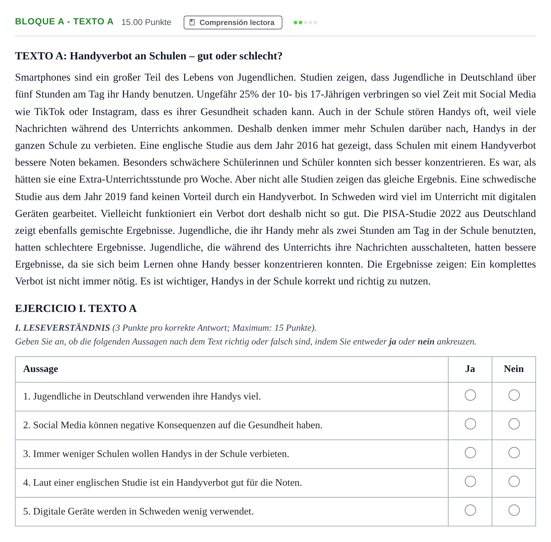 Enunciado: Bloque A - Texto A · Alemán PAU Andalucía Ordinaria Suplente 2 2025