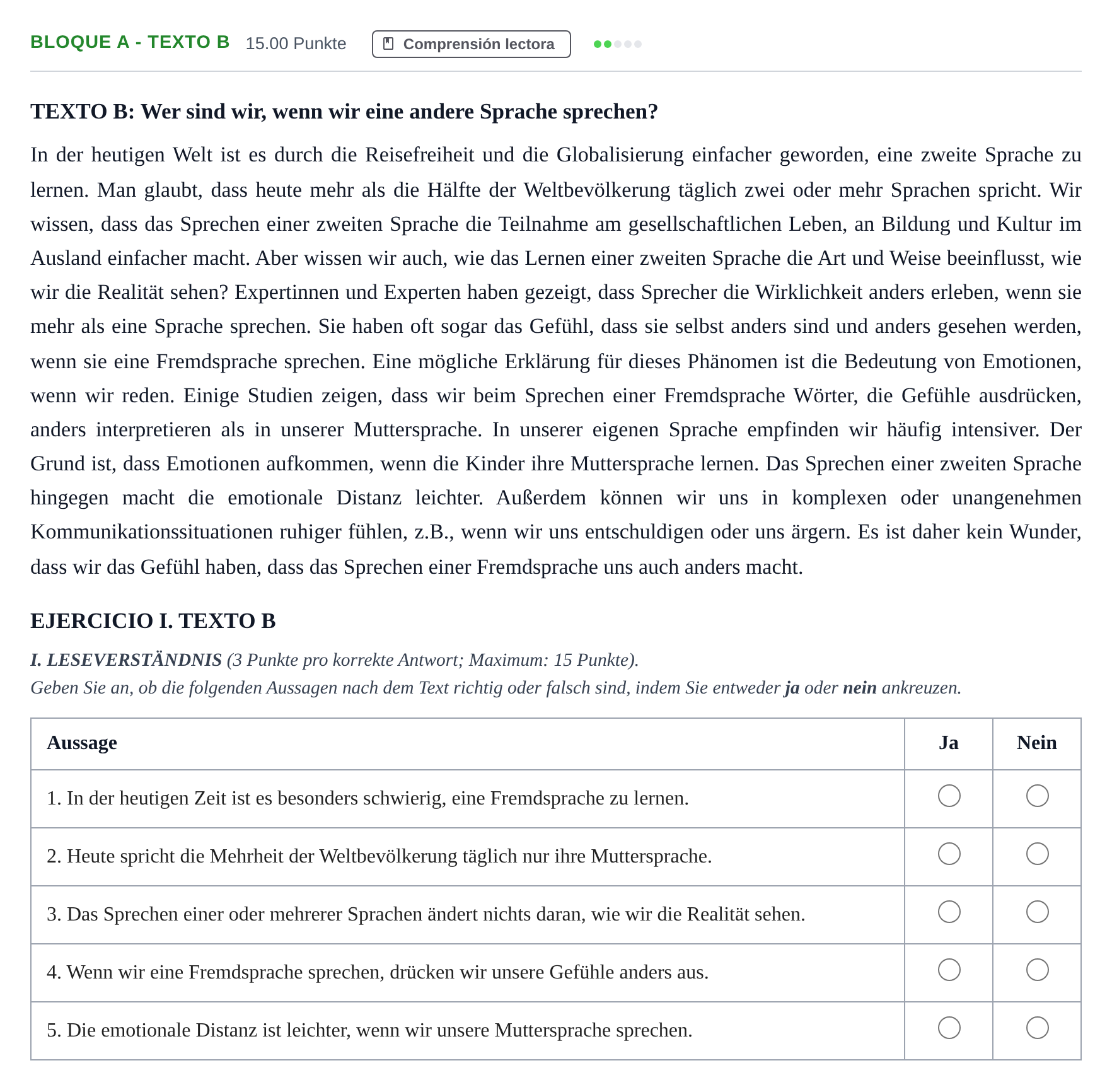 Enunciado: Bloque A - Texto B · Alemán PAU Andalucía Ordinaria Suplente 2 2025